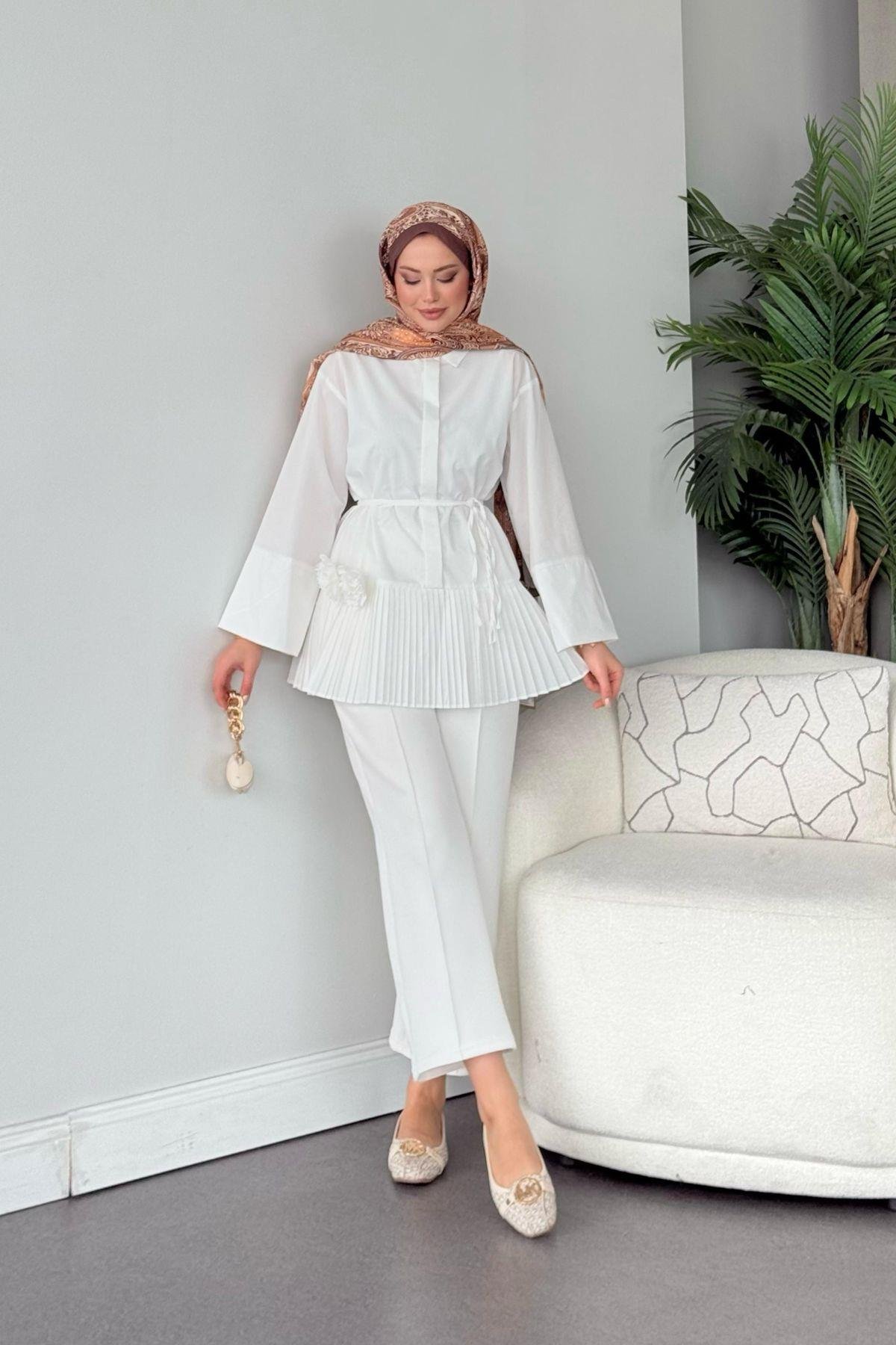 Şeker Piliseli Gömlek Beyaz, Fiyatları Şeker Piliseli Gömlek Beyaz- Haza Moda 