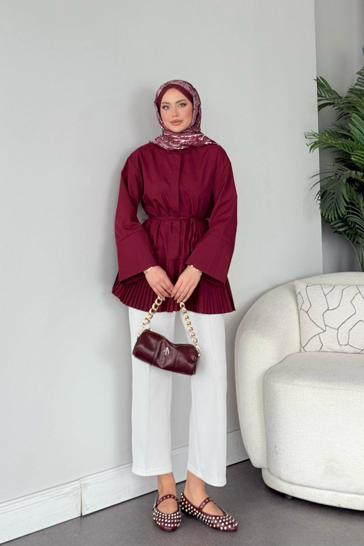 Şeker Piliseli Gömlek Bordo, Fiyatları Şeker Piliseli Gömlek Bordo- Haza Moda 