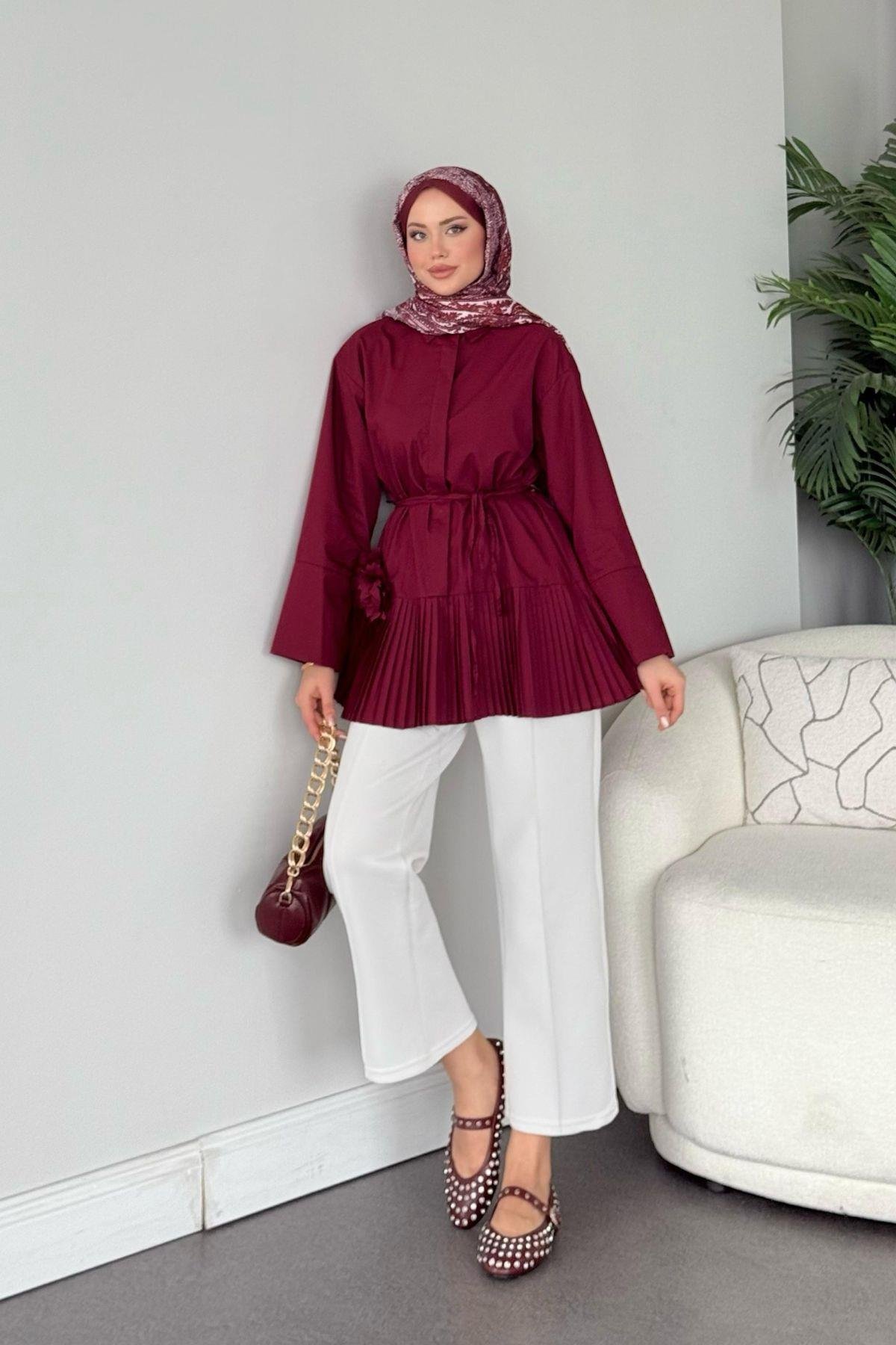 Şeker Piliseli Gömlek Bordo, Fiyatları Şeker Piliseli Gömlek Bordo- Haza Moda 