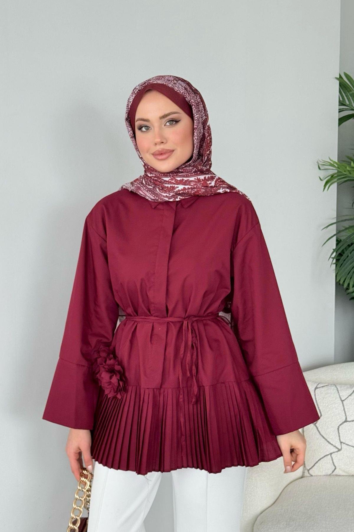 Şeker Piliseli Gömlek Bordo, Fiyatları Şeker Piliseli Gömlek Bordo- Haza Moda 