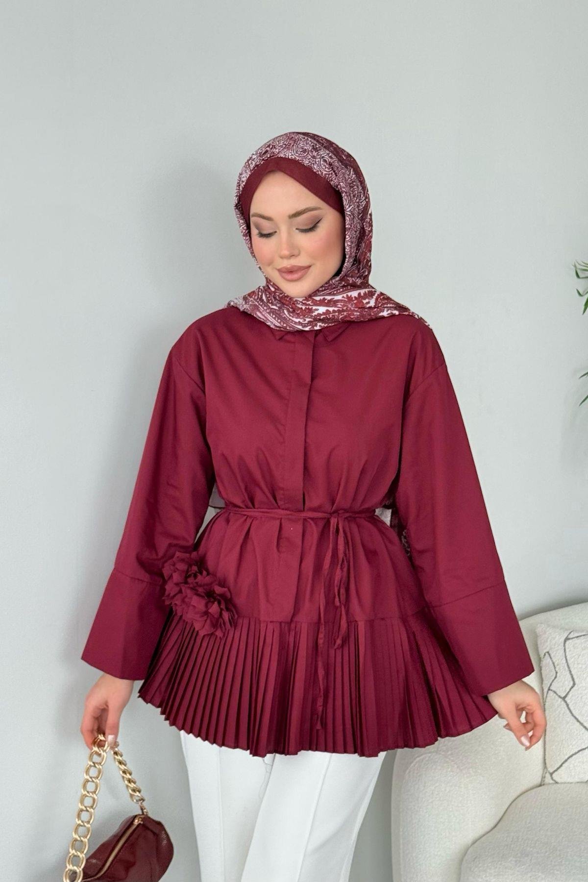 Şeker Piliseli Gömlek Bordo, Fiyatları Şeker Piliseli Gömlek Bordo- Haza Moda 