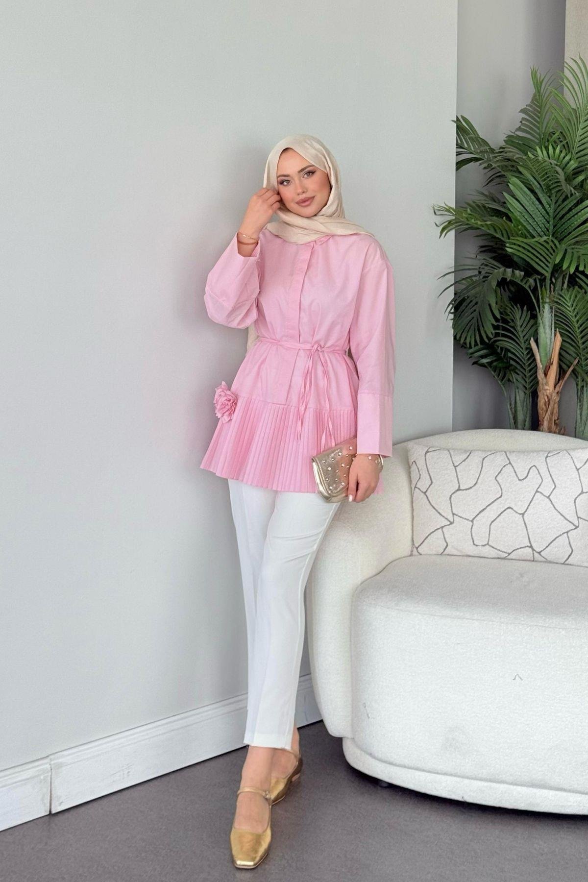 Şeker Piliseli Gömlek Şeker Pembe, Fiyatları Şeker Piliseli Gömlek Şeker Pembe- Haza Moda 