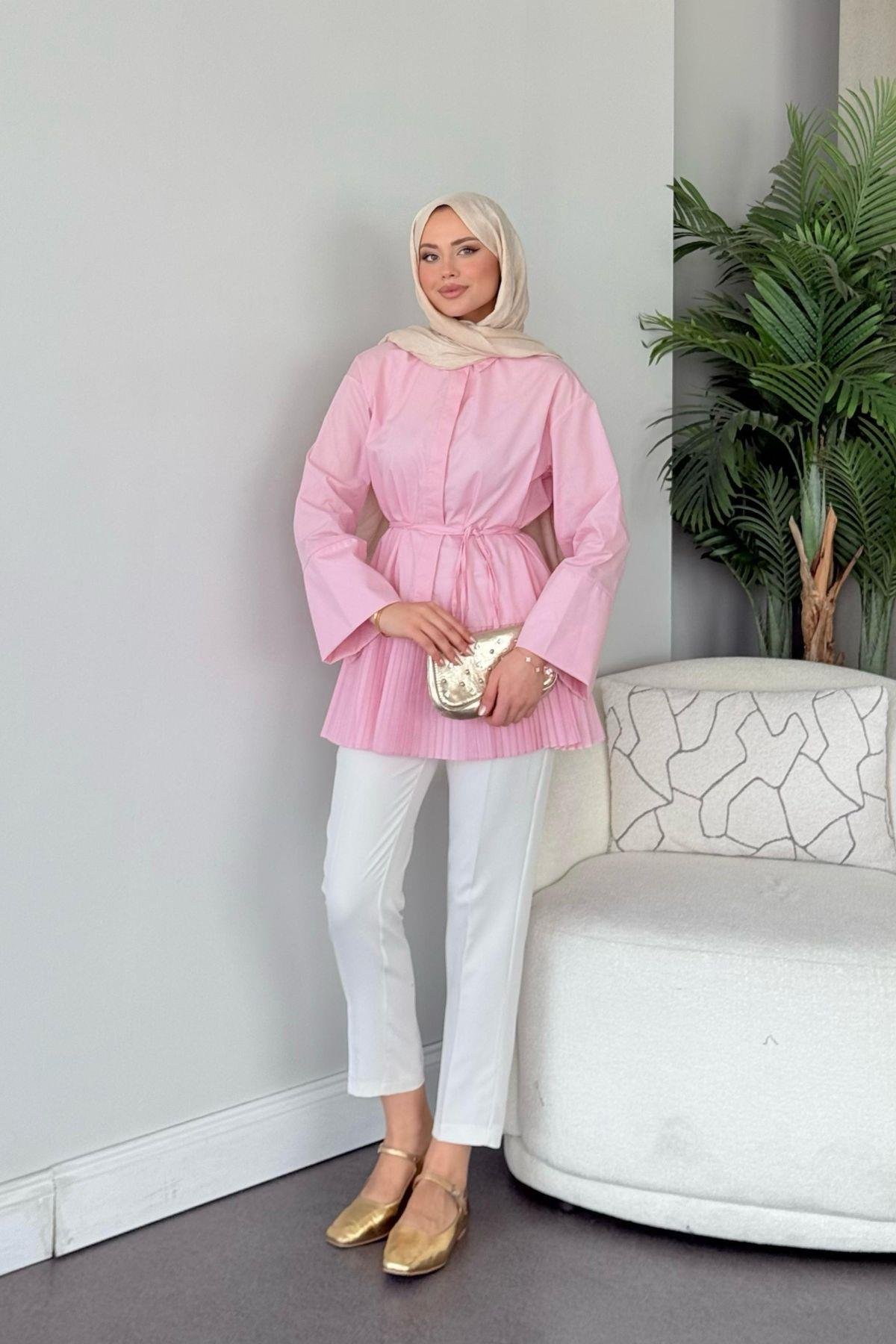 Şeker Piliseli Gömlek Şeker Pembe, Fiyatları Şeker Piliseli Gömlek Şeker Pembe- Haza Moda 