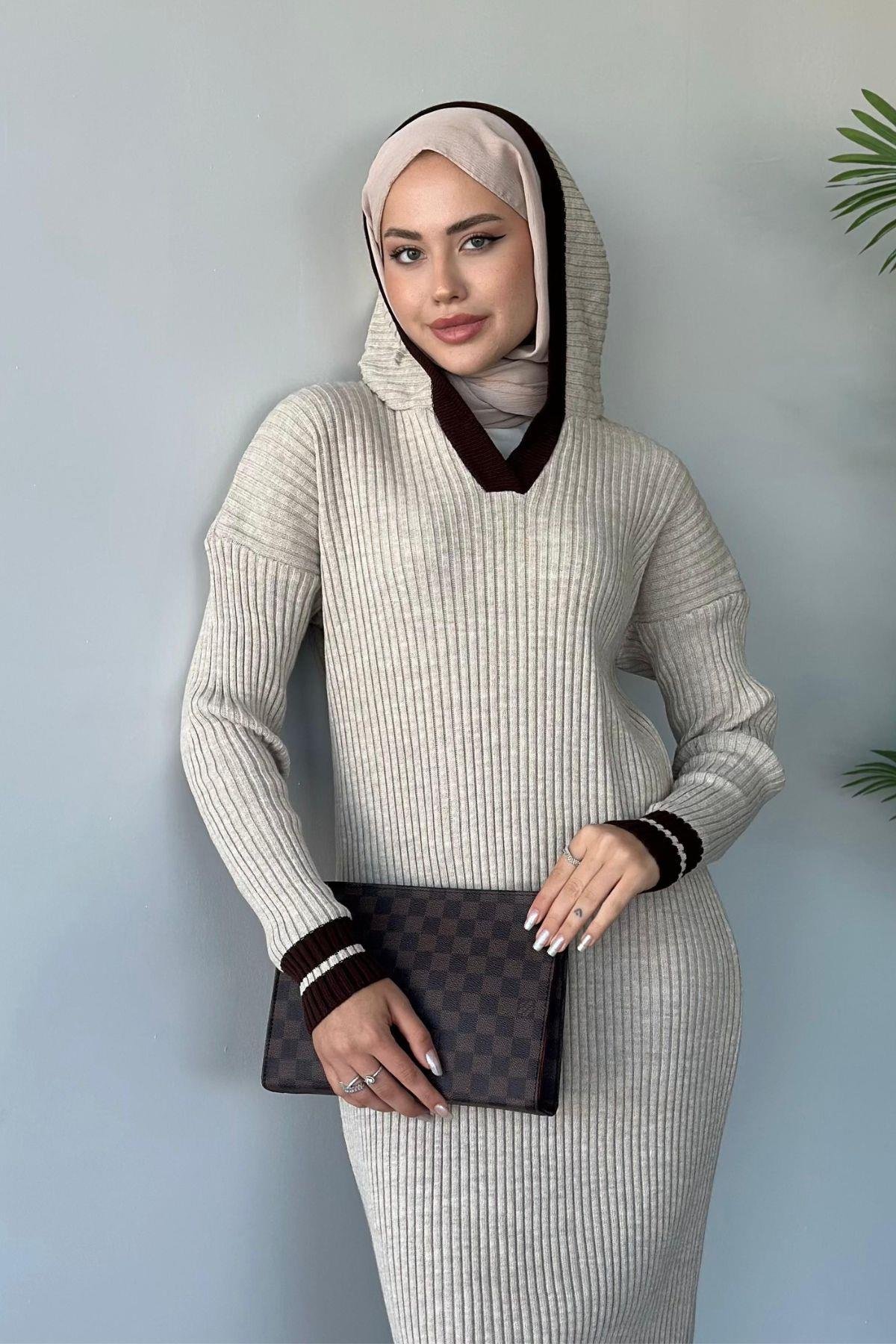 Selly Kapişonlu Triko Elbise Bej, Fiyatları 