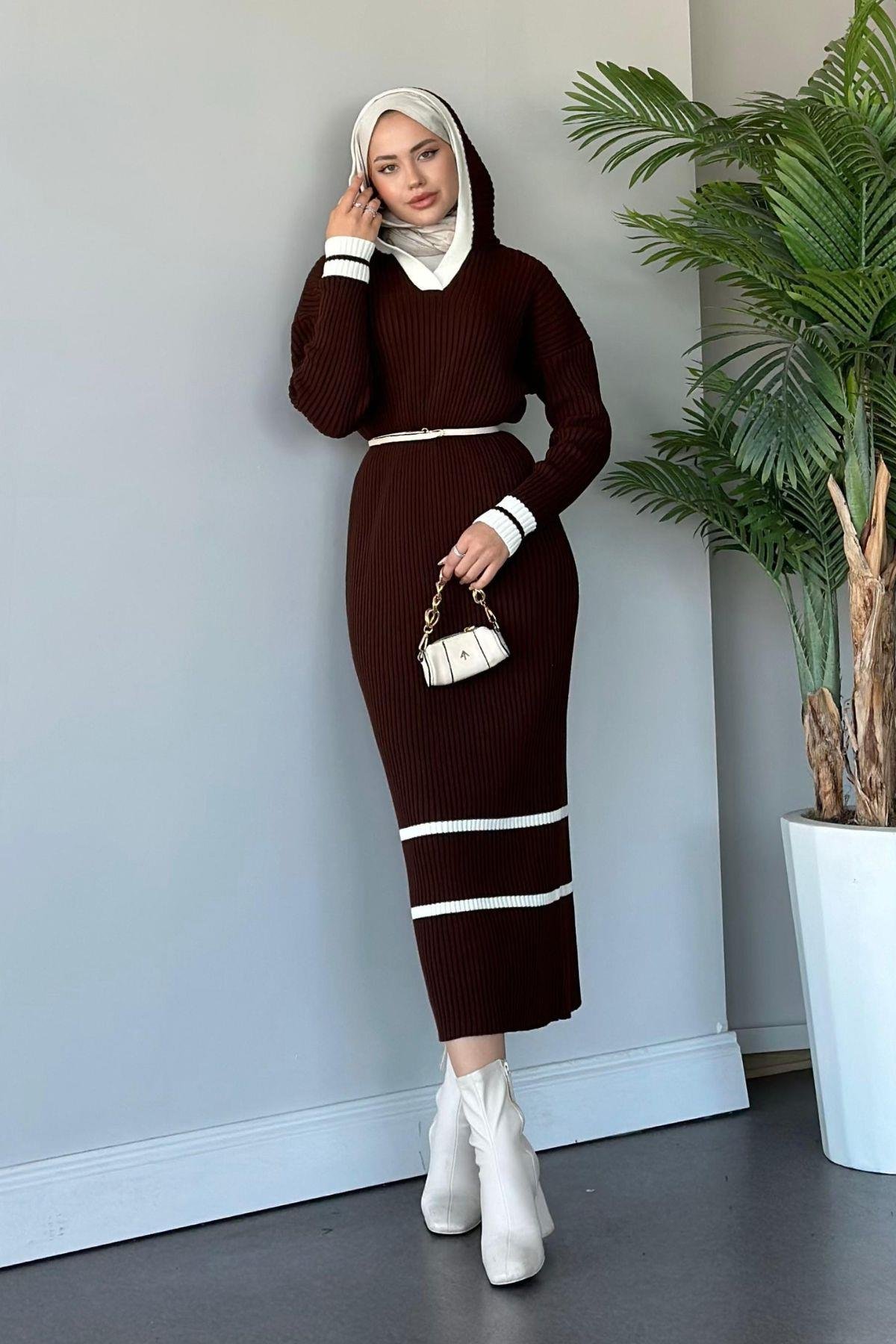 Selly Kapişonlu Triko Elbise Kahve, Fiyatları 