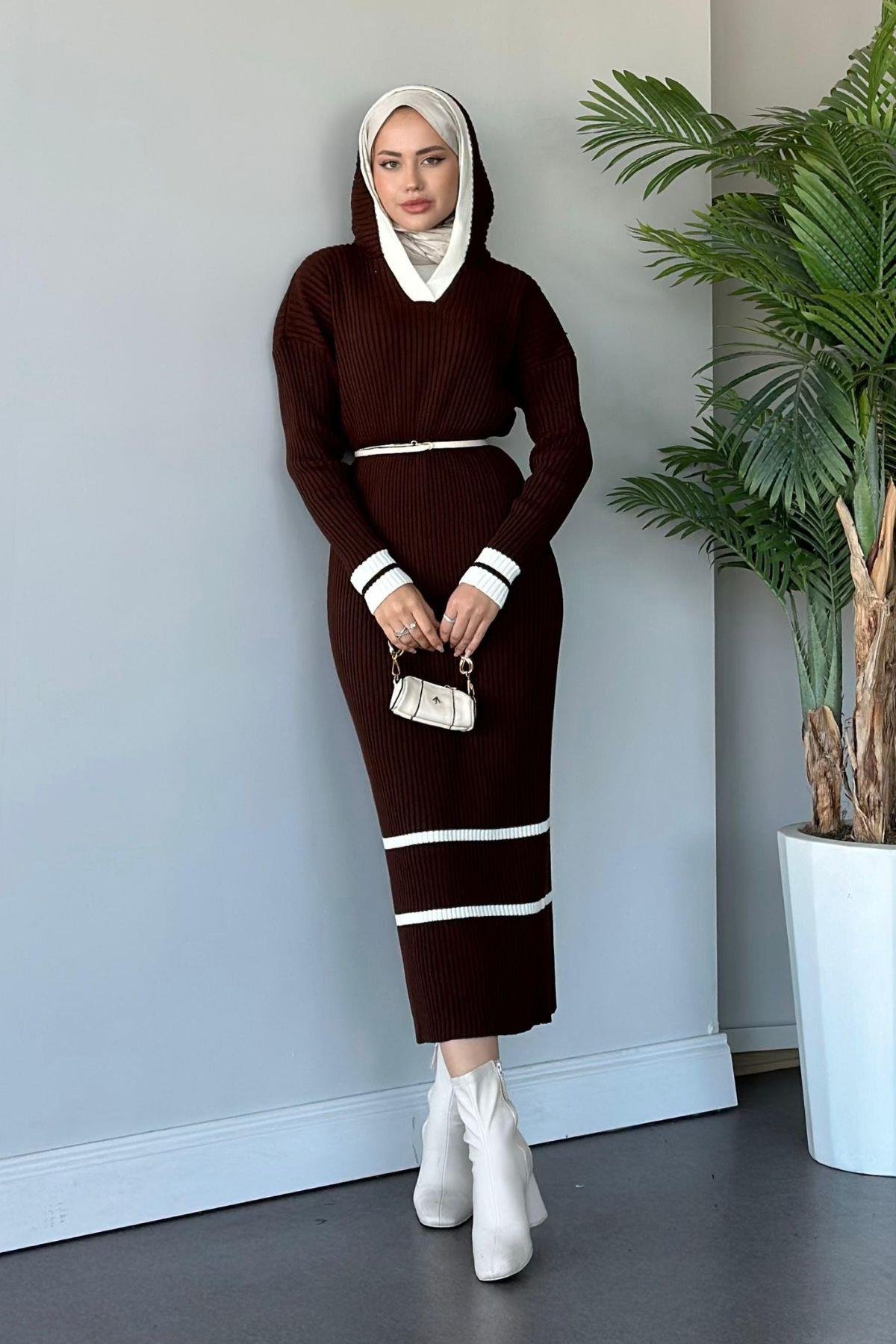 Selly Kapişonlu Triko Elbise Kahve, Fiyatları 