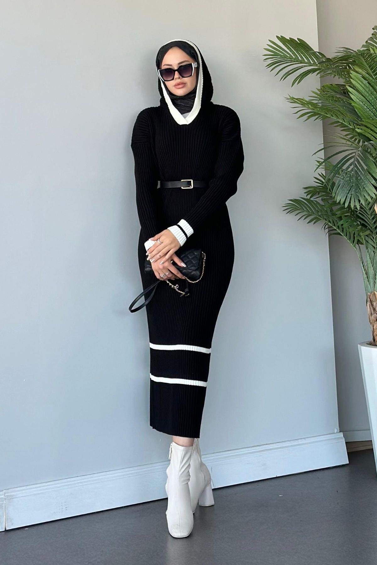 Selly Kapişonlu Triko Elbise Siyah, Fiyatları 