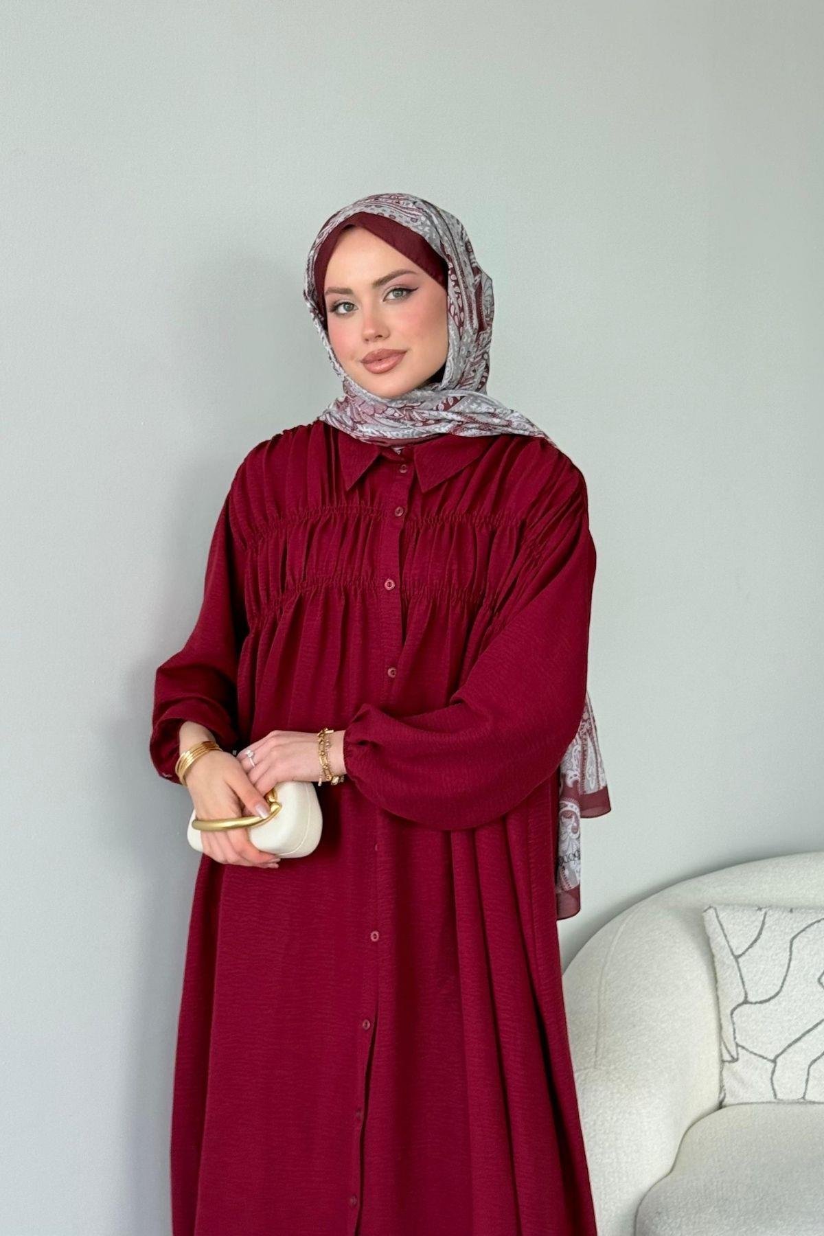 Semiz Gipeli Elbise Bordo, Fiyatları Semiz Gipeli Elbise Bordo- Haza Moda