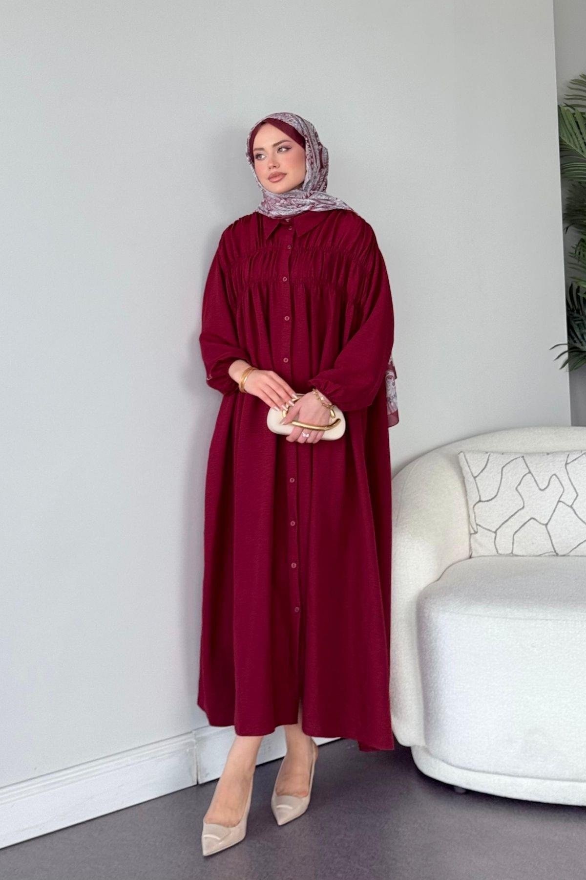 Semiz Gipeli Elbise Bordo, Fiyatları Semiz Gipeli Elbise Bordo- Haza Moda