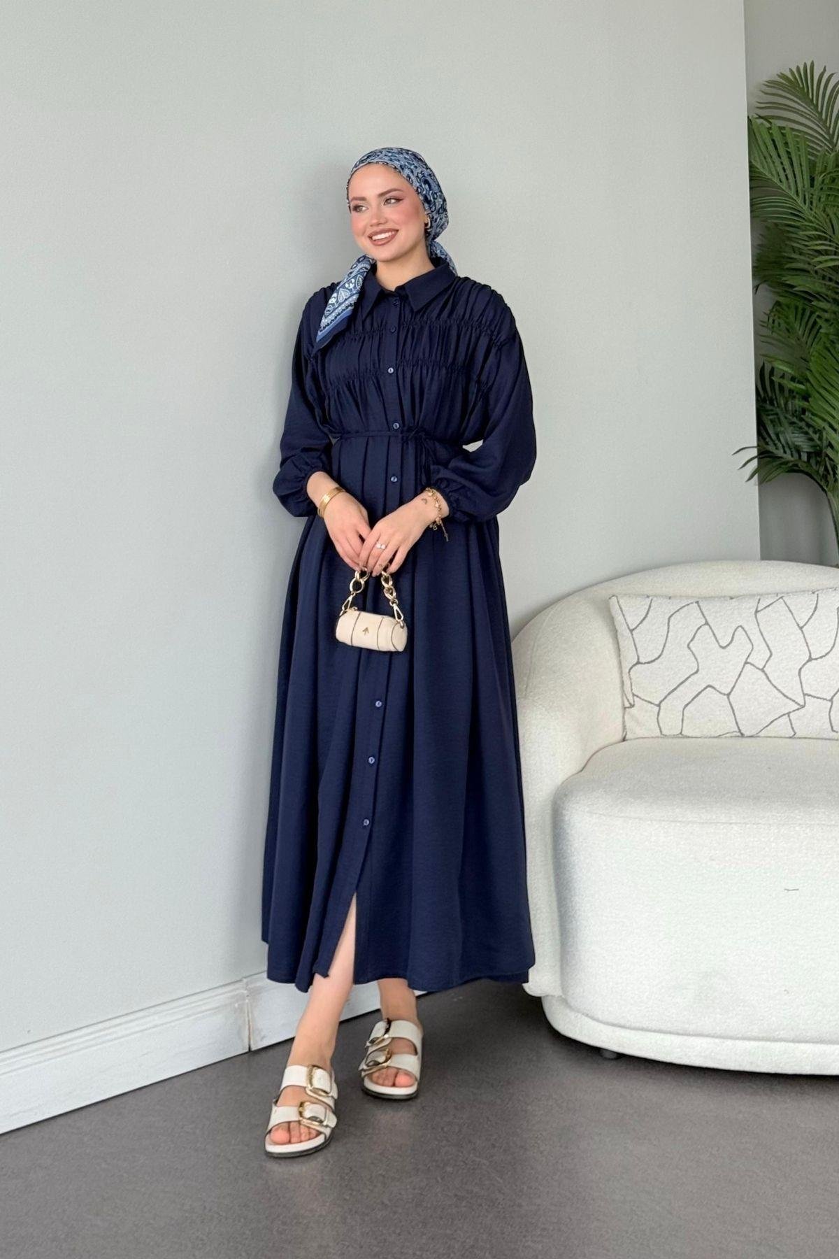 Semiz Gipeli Elbise Lacivert, Fiyatları Semiz Gipeli Elbise Lacivert- Haza Moda