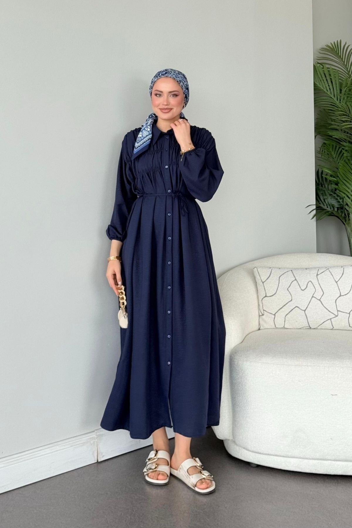 Semiz Gipeli Elbise Lacivert, Fiyatları Semiz Gipeli Elbise Lacivert- Haza Moda