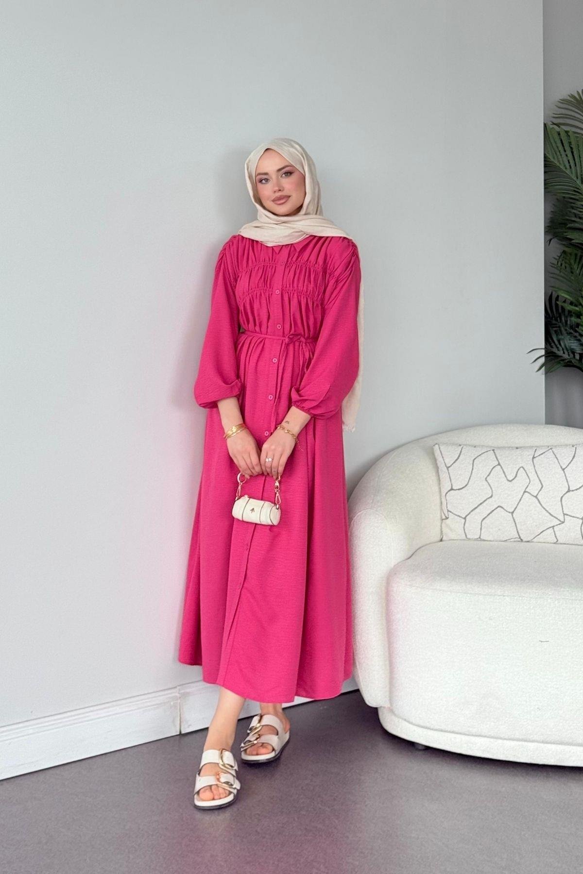 Semiz Gipeli Elbise Pembe, Fiyatları Semiz Gipeli Elbise Pembe- Haza Moda