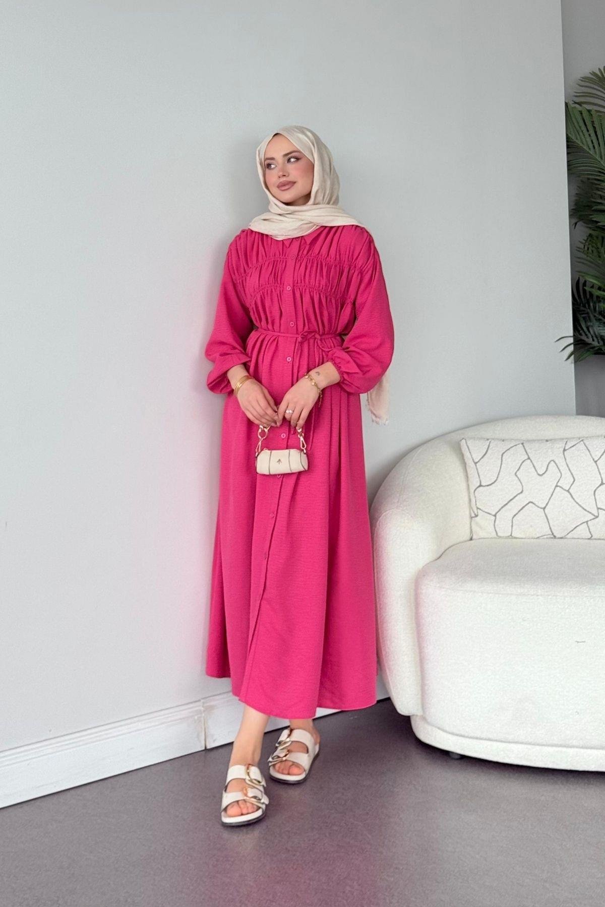 Semiz Gipeli Elbise Pembe, Fiyatları Semiz Gipeli Elbise Pembe- Haza Moda