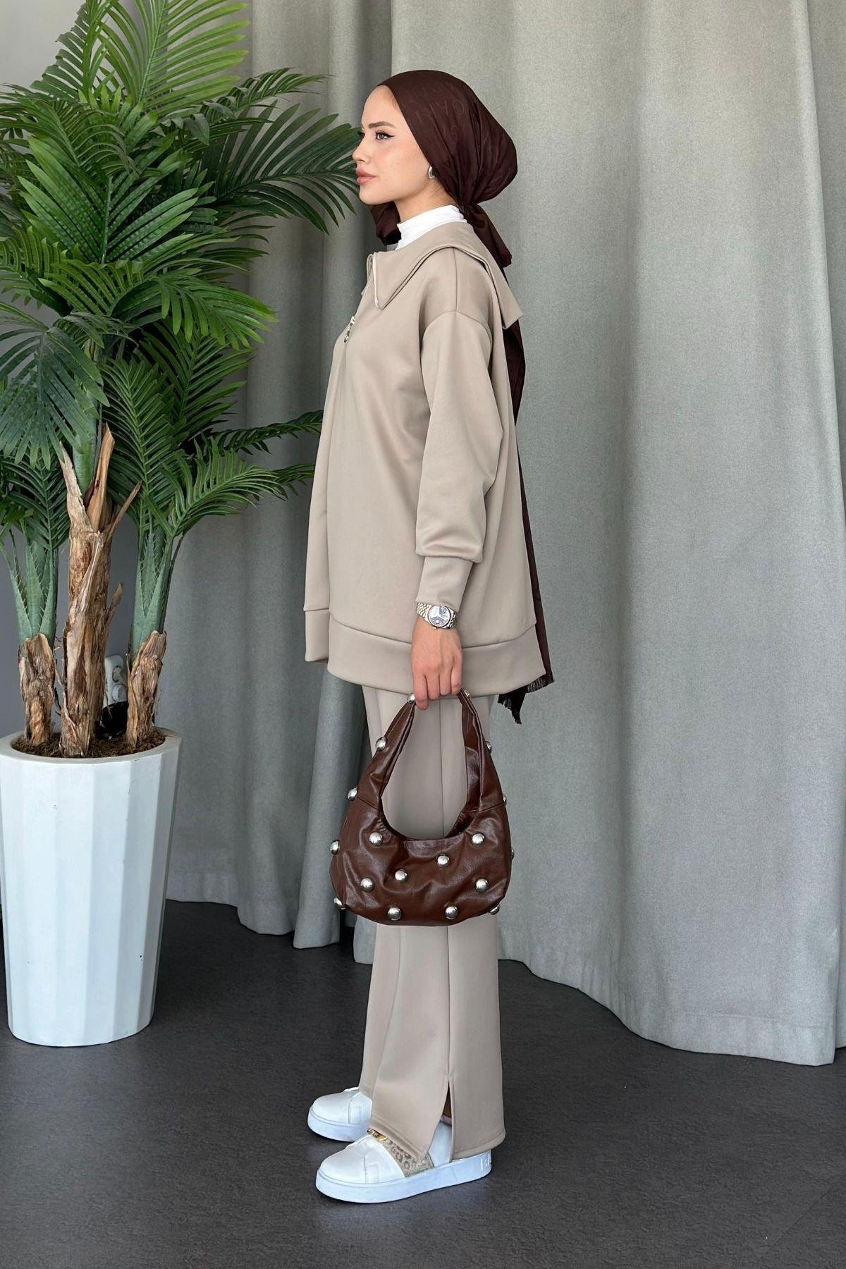 Serenay Scuba Takım Bej, Fiyatları Haza Moda | Tesettür Giyim | Serenay Scuba Takım Bej