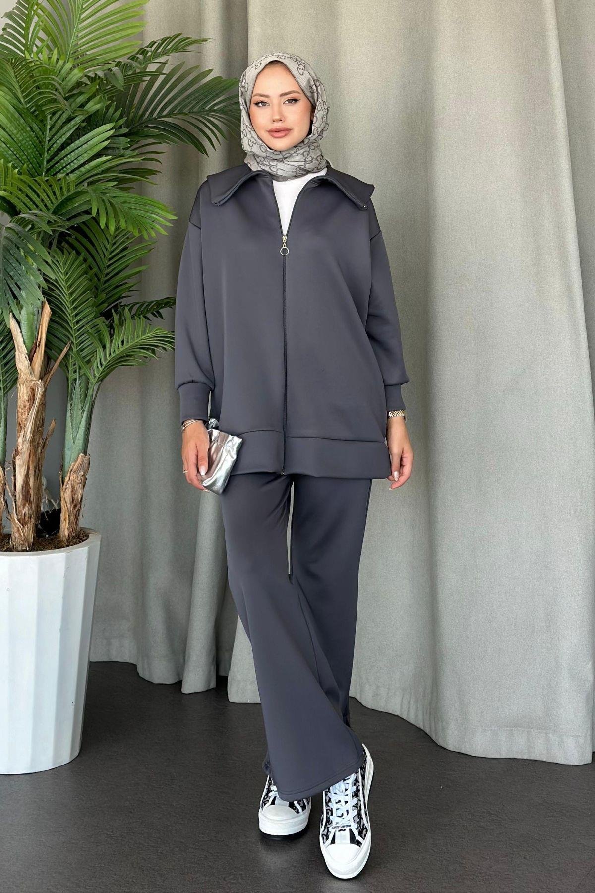 Serenay Scuba Takım Füme, Fiyatları Haza Moda | Tesettür Giyim | Serenay Scuba Takım Füme