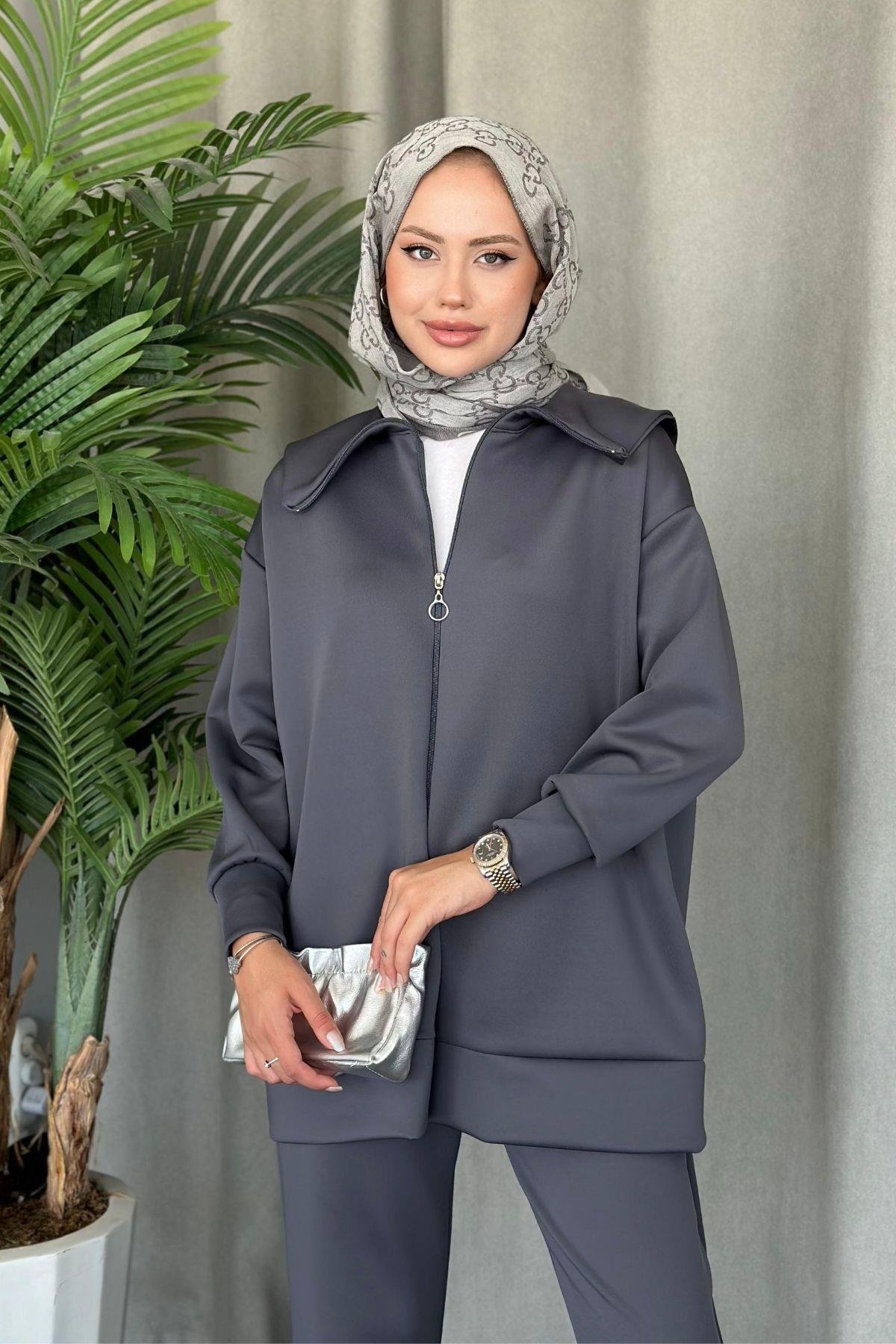 Serenay Scuba Takım Füme, Fiyatları Haza Moda | Tesettür Giyim | Serenay Scuba Takım Füme