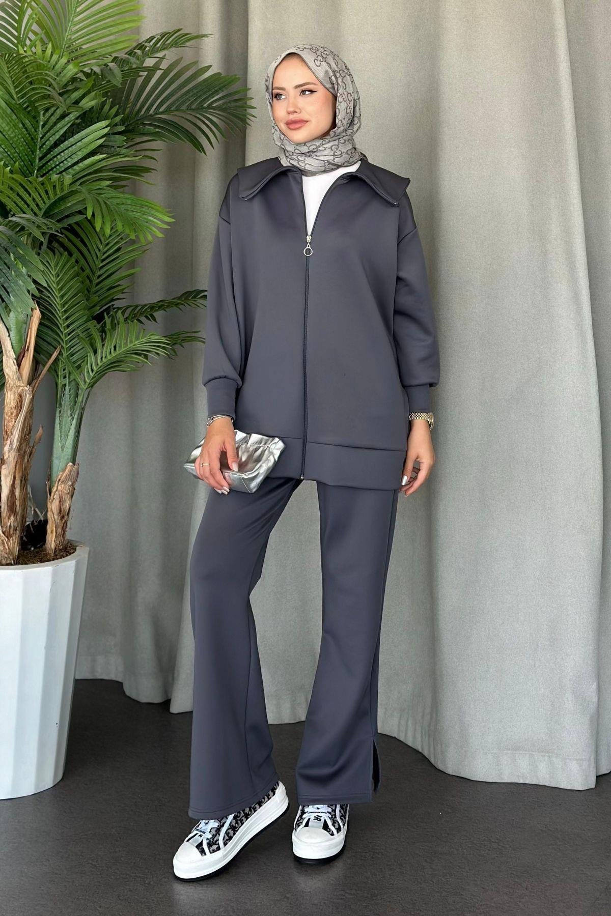 Serenay Scuba Takım Füme, Fiyatları Haza Moda | Tesettür Giyim | Serenay Scuba Takım Füme