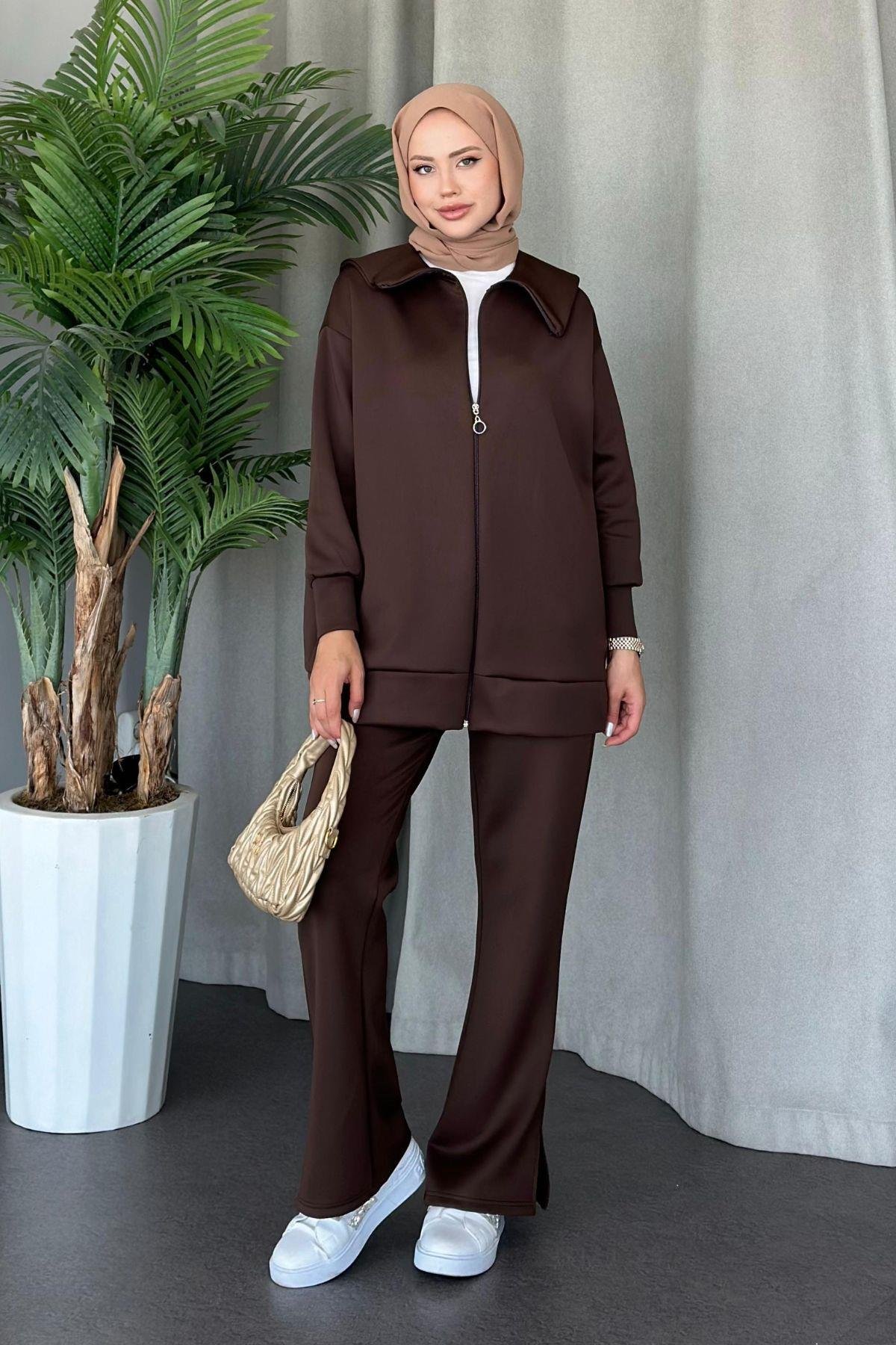 Serenay Scuba Takım Kahve, Fiyatları Haza Moda | Tesettür Giyim | Serenay Scuba Takım Kahve