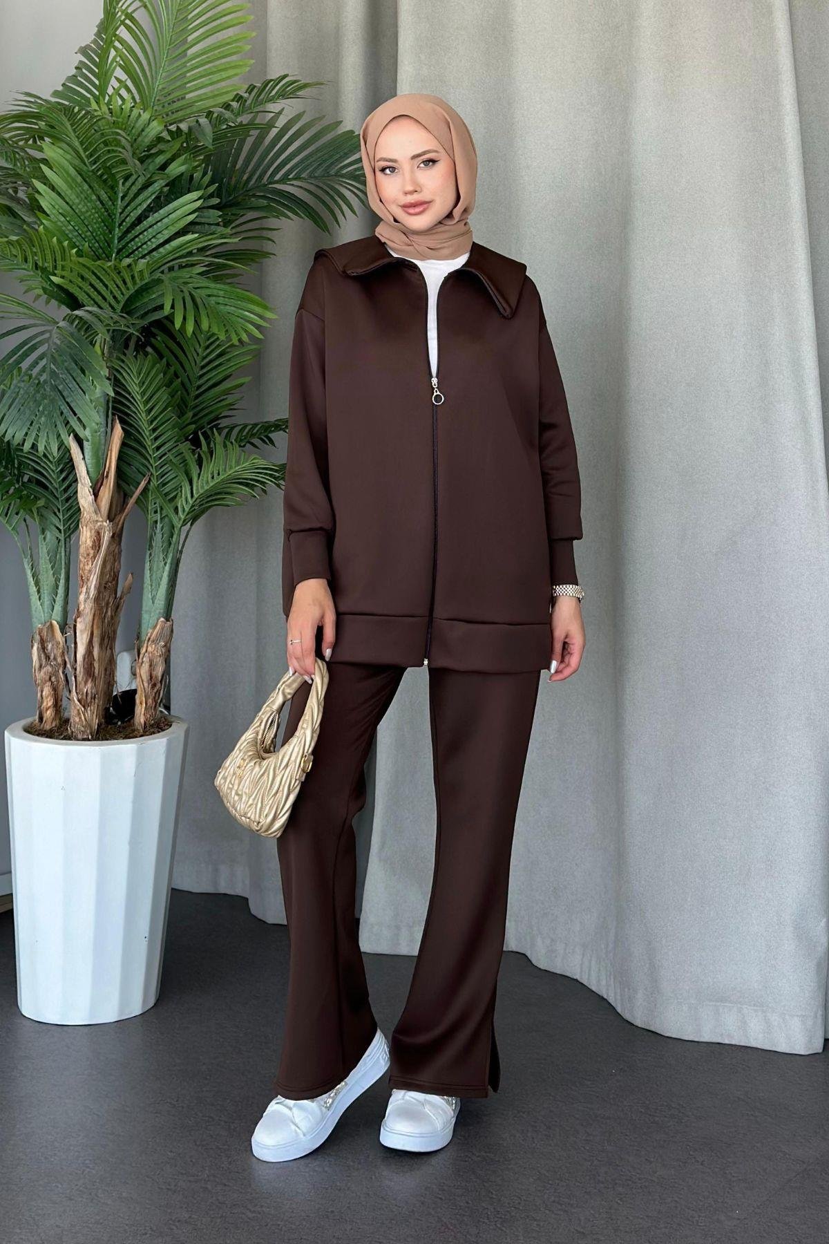 Serenay Scuba Takım Kahve, Fiyatları Haza Moda | Tesettür Giyim | Serenay Scuba Takım Kahve