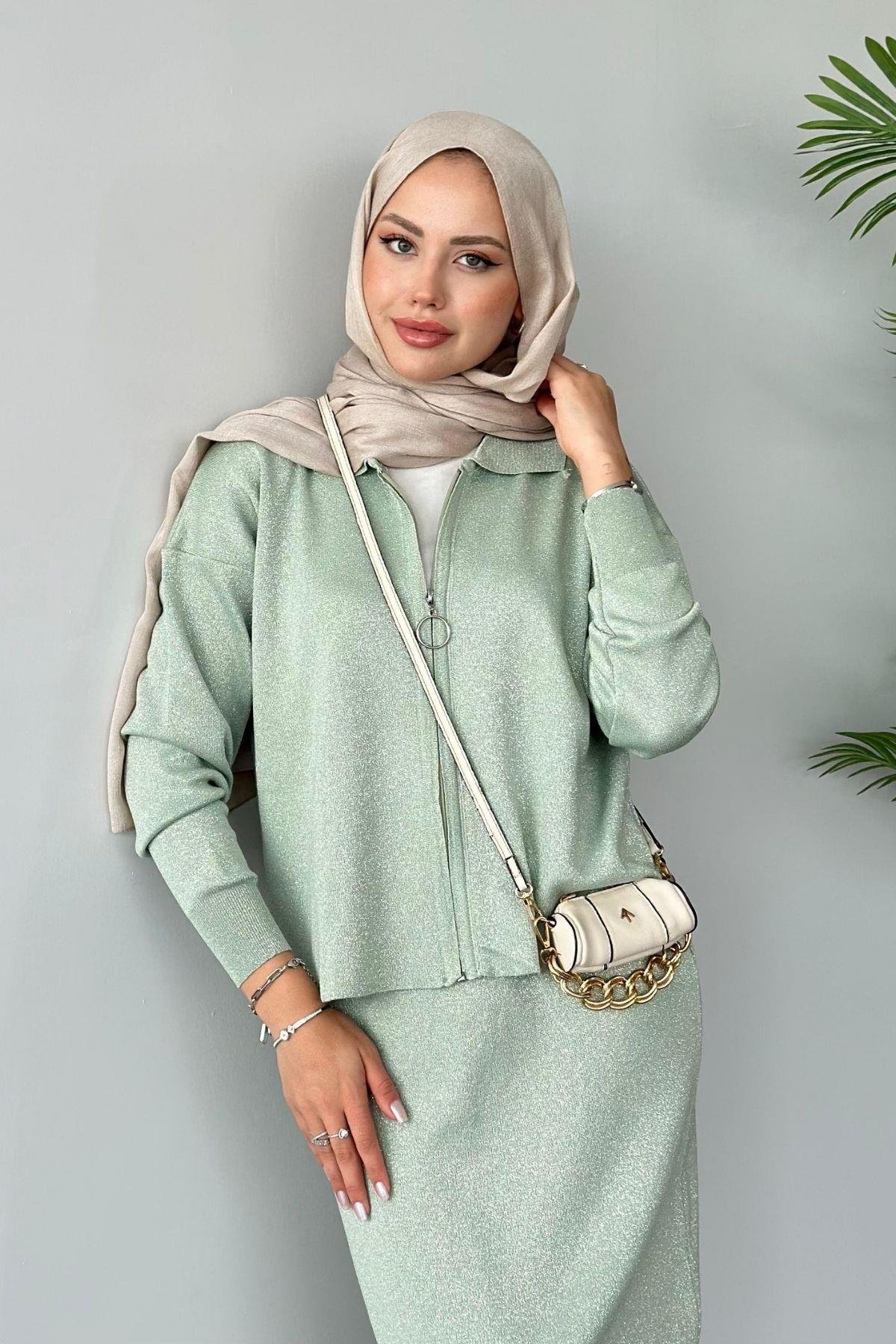 Sindirella Etekli Triko Takım Su Yeşili, Fiyatları Haza Moda | Tesettür Giyim | Sindirella Etekli Triko Takım Su Yeşili
