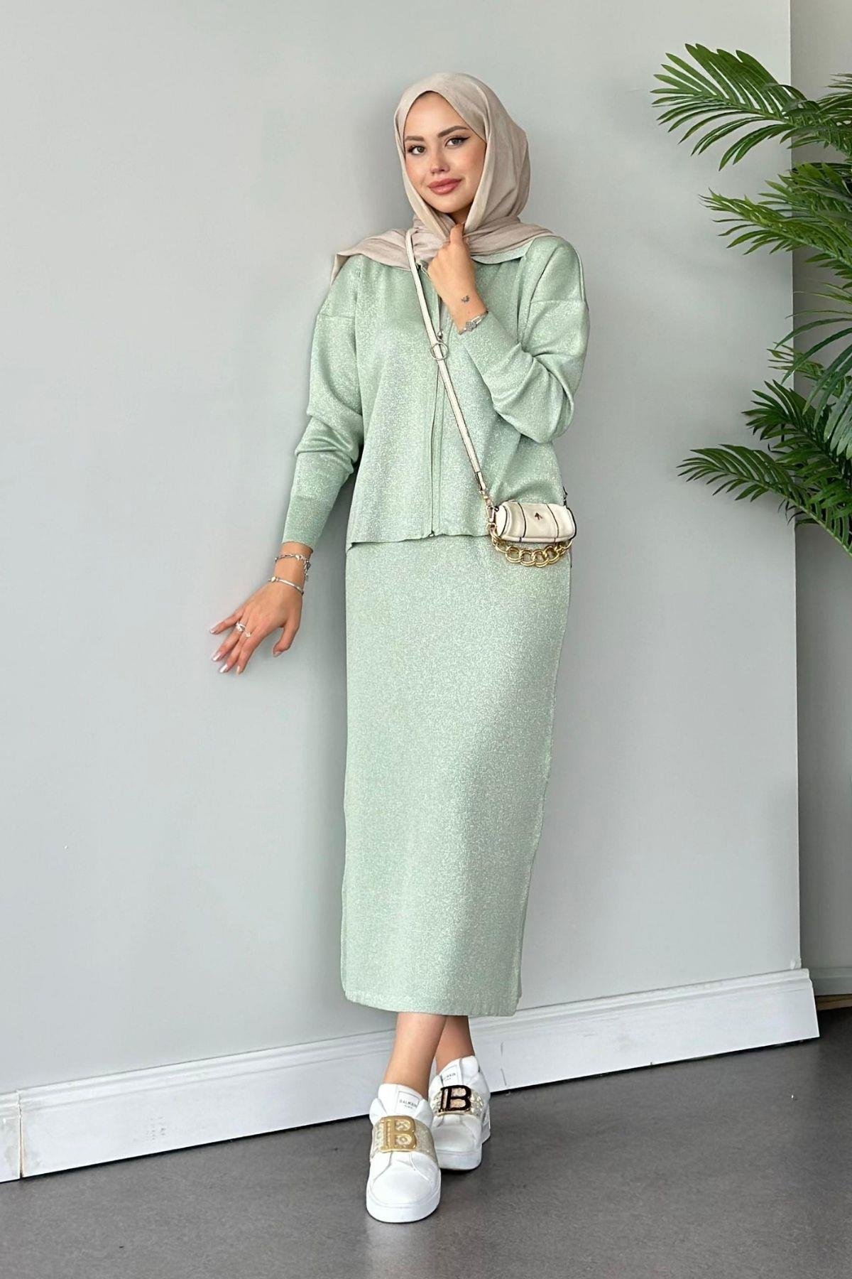 Sindirella Etekli Triko Takım Su Yeşili, Fiyatları Haza Moda | Tesettür Giyim | Sindirella Etekli Triko Takım Su Yeşili