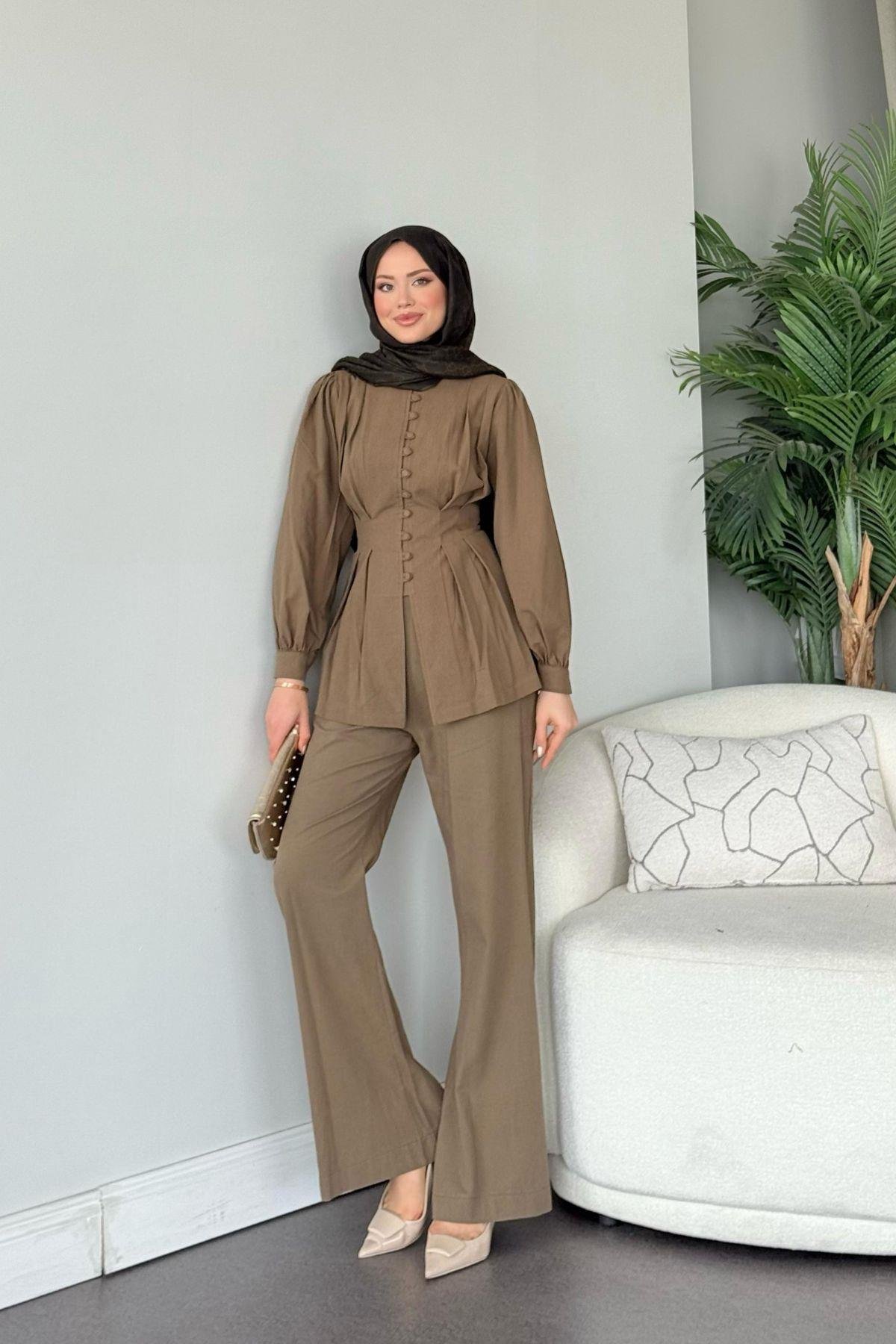 Sindy Keten Takım Haki, Fiyatları Sindy Keten Takım Haki- Haza Moda 