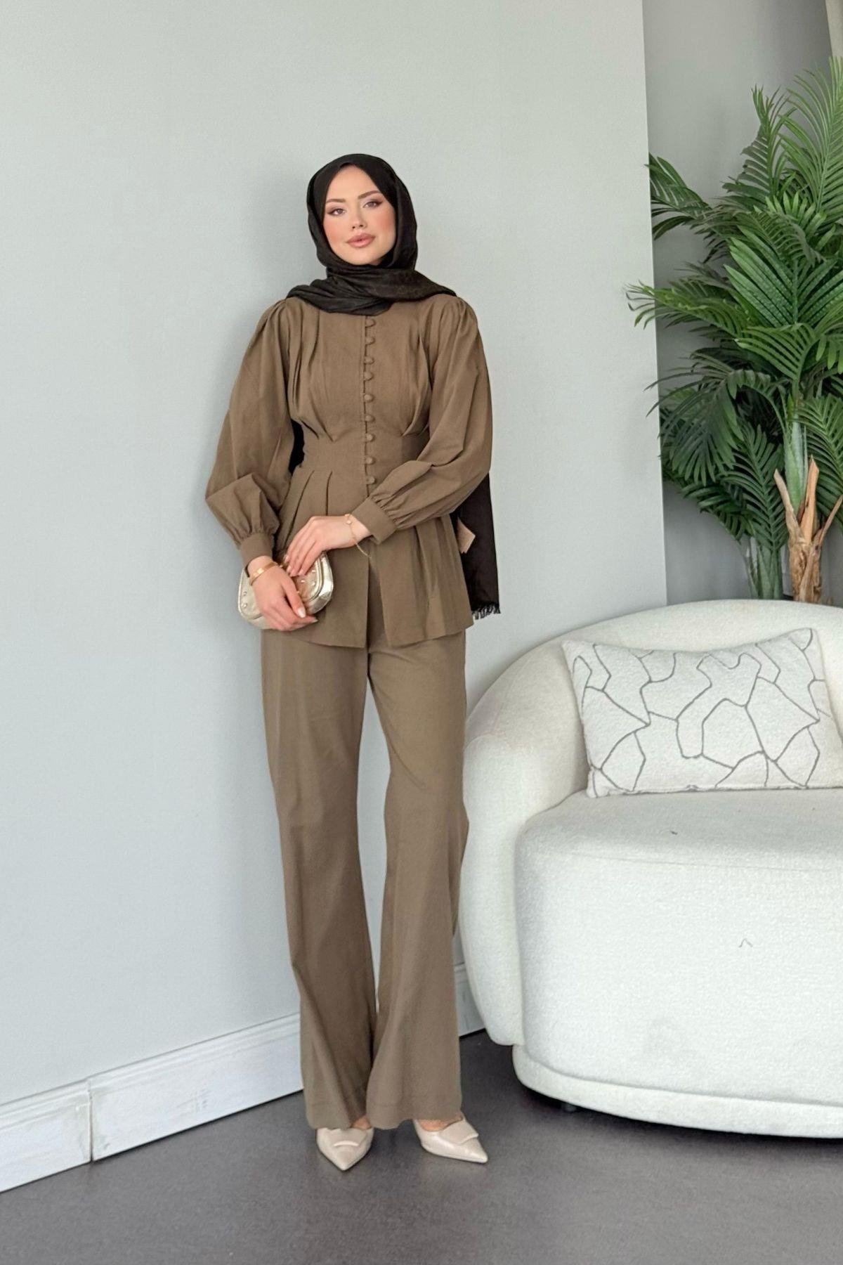 Sindy Keten Takım Haki, Fiyatları Sindy Keten Takım Haki- Haza Moda 