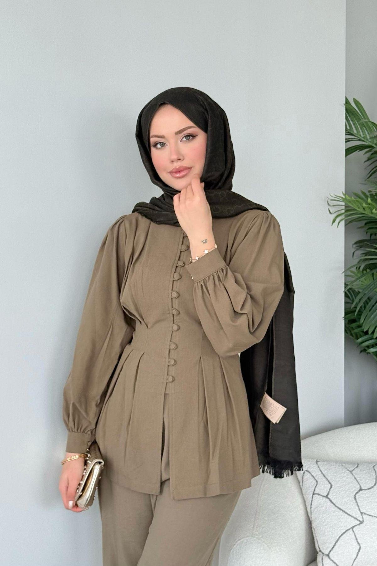 Sindy Keten Takım Haki, Fiyatları Sindy Keten Takım Haki- Haza Moda 