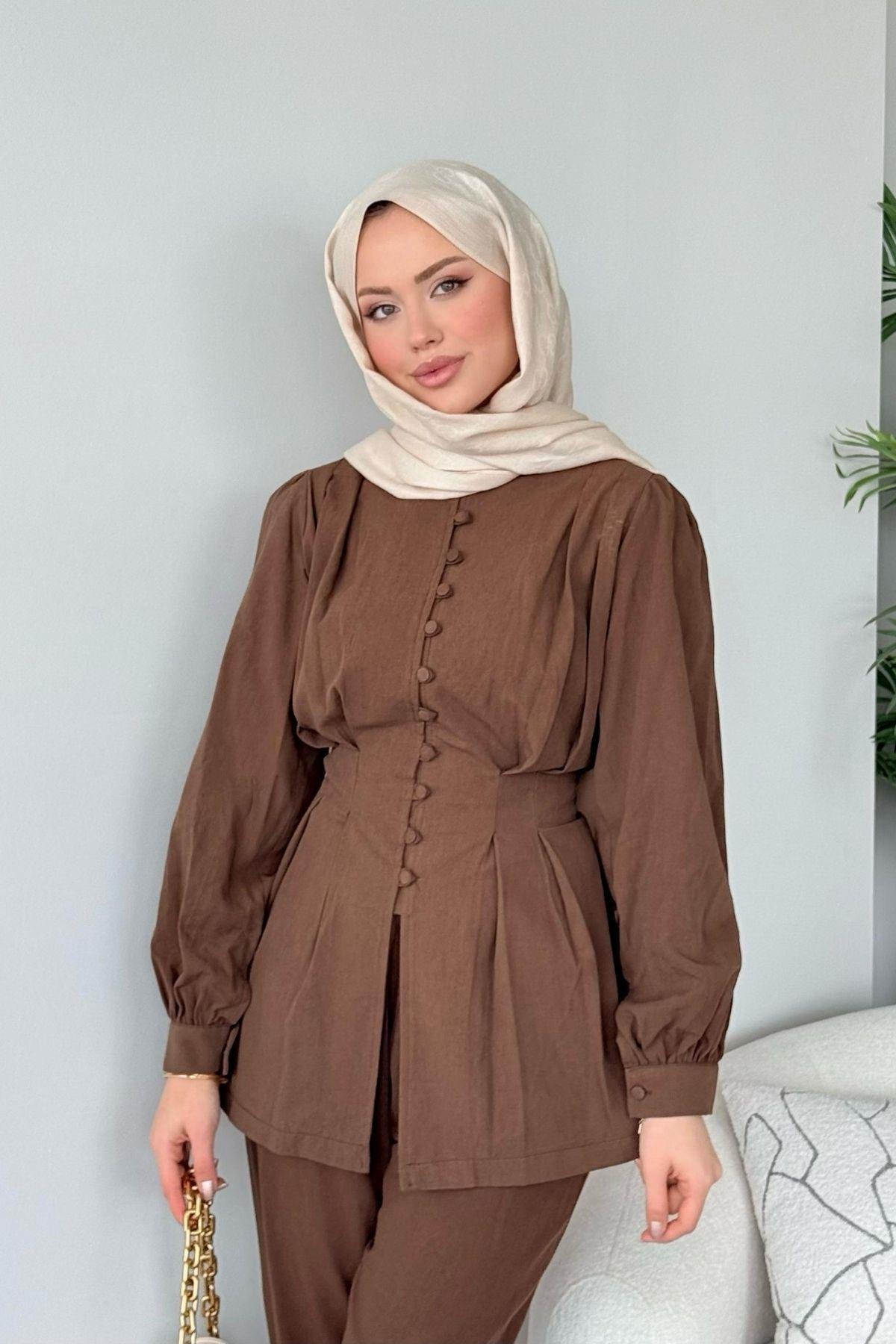 Sindy Keten Takım Kahve, Fiyatları Sindy Keten Takım Kahve- Haza Moda 