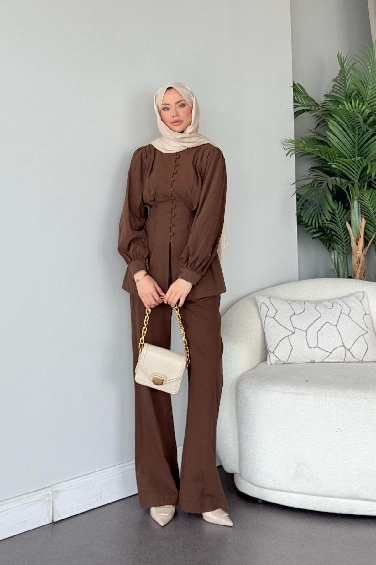 Sindy Keten Takım Kahve, Fiyatları Sindy Keten Takım Kahve- Haza Moda 