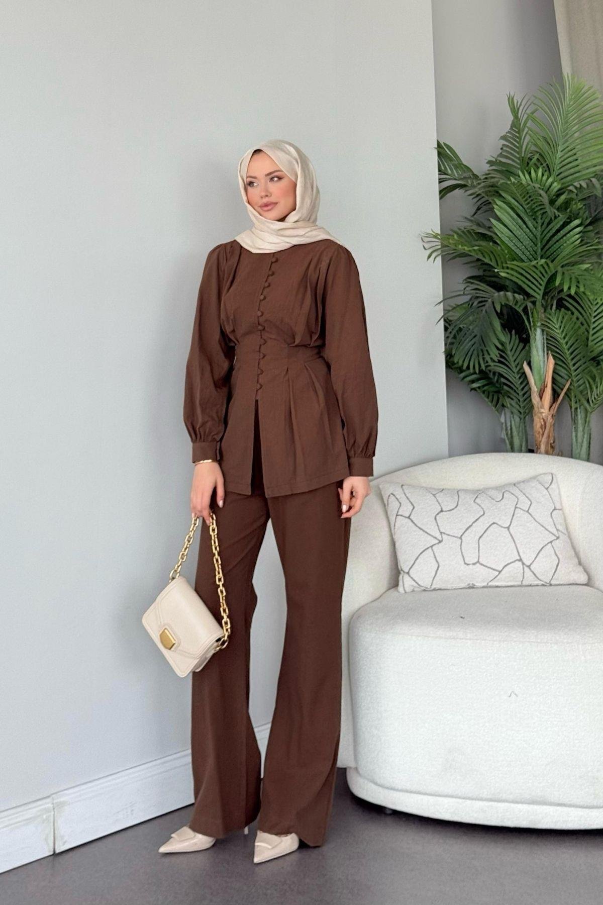 Sindy Keten Takım Kahve, Fiyatları Sindy Keten Takım Kahve- Haza Moda 