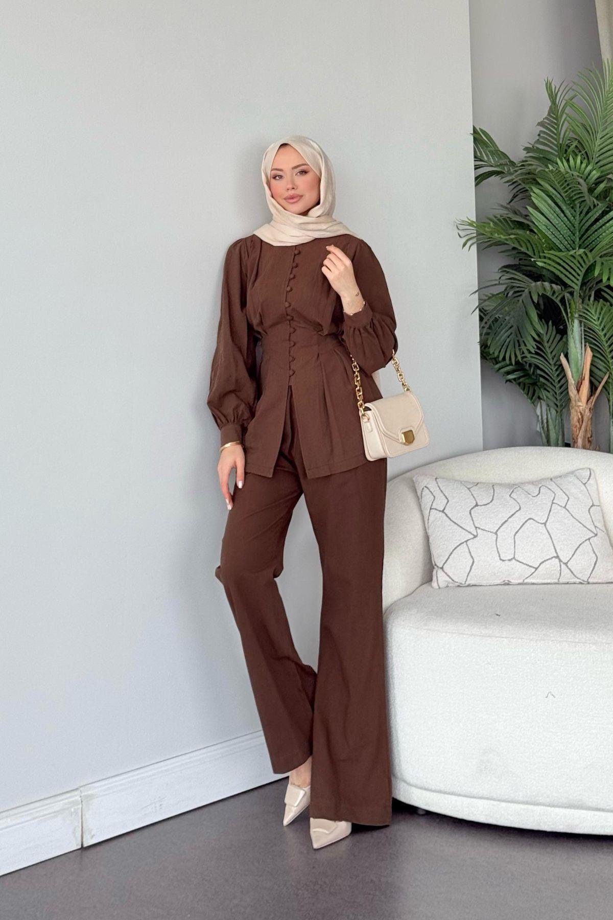 Sindy Keten Takım Kahve, Fiyatları Sindy Keten Takım Kahve- Haza Moda 