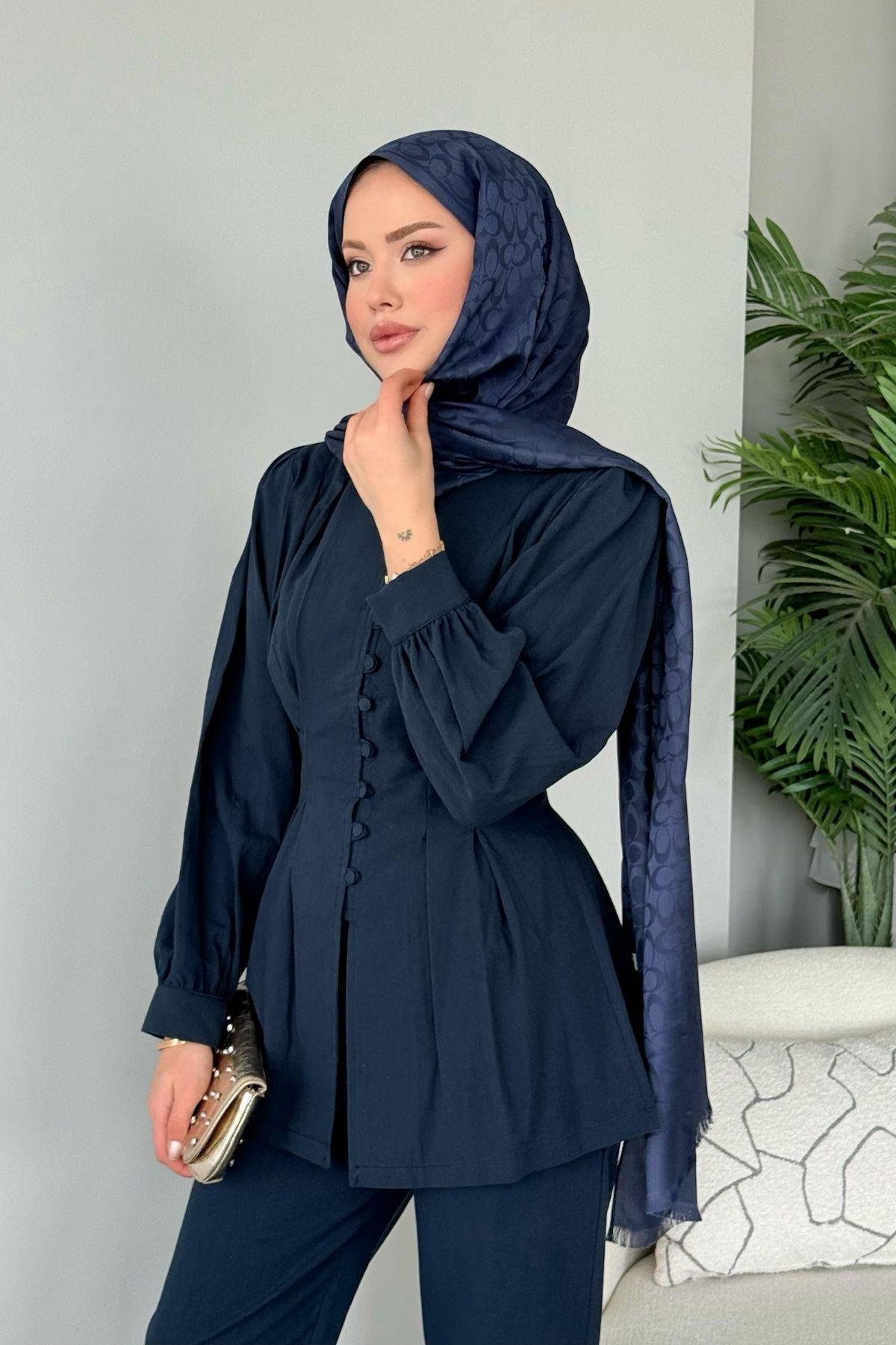 Sindy Keten Takım Lacivert, Fiyatları Sindy Keten Takım Lacivert- Haza Moda 