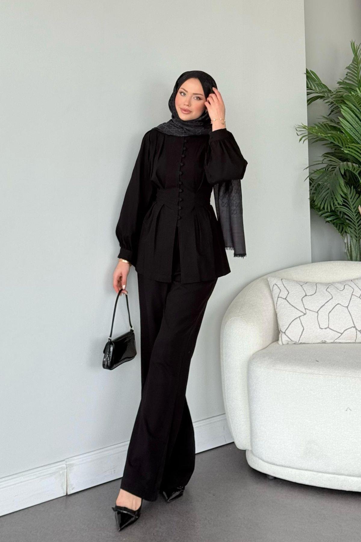 Sindy Keten Takım Siyah, Fiyatları Sindy Keten Takım Siyah - Haza Moda 