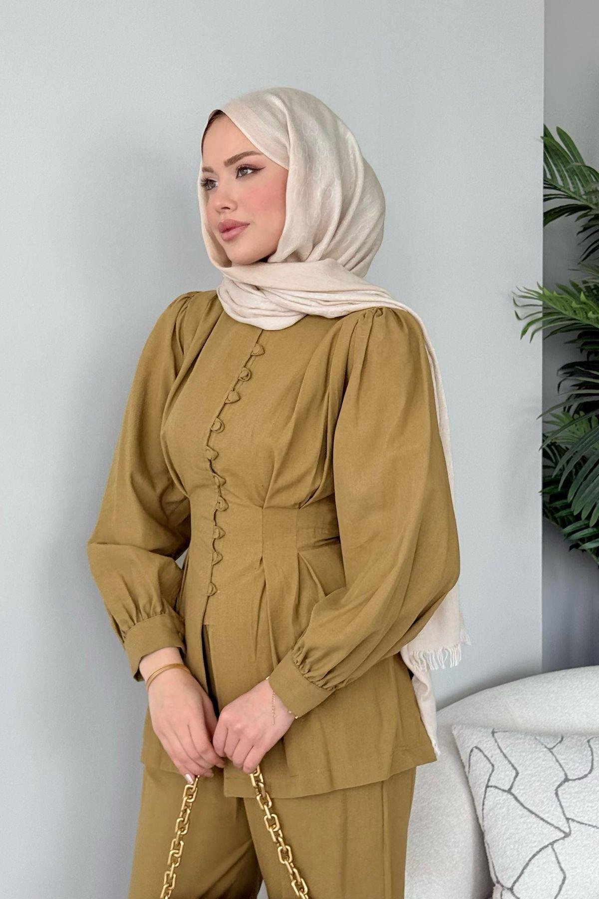 Sindy Keten Takım Yağ yeşili, Fiyatları Sindy Keten Takım Yağ yeşili- Haza Moda 