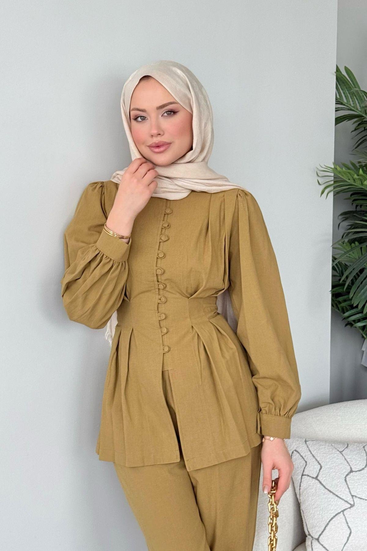 Sindy Keten Takım Yağ yeşili, Fiyatları Sindy Keten Takım Yağ yeşili- Haza Moda 