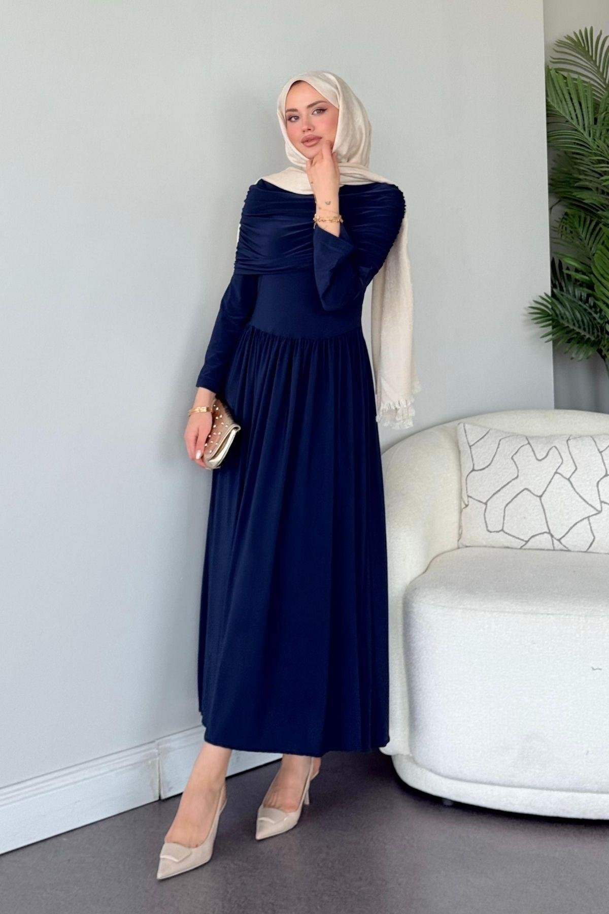 Sinem Sandy Elbise Lacivert, Fiyatları Sinem Sandy Elbise Lacivert- Haza Moda