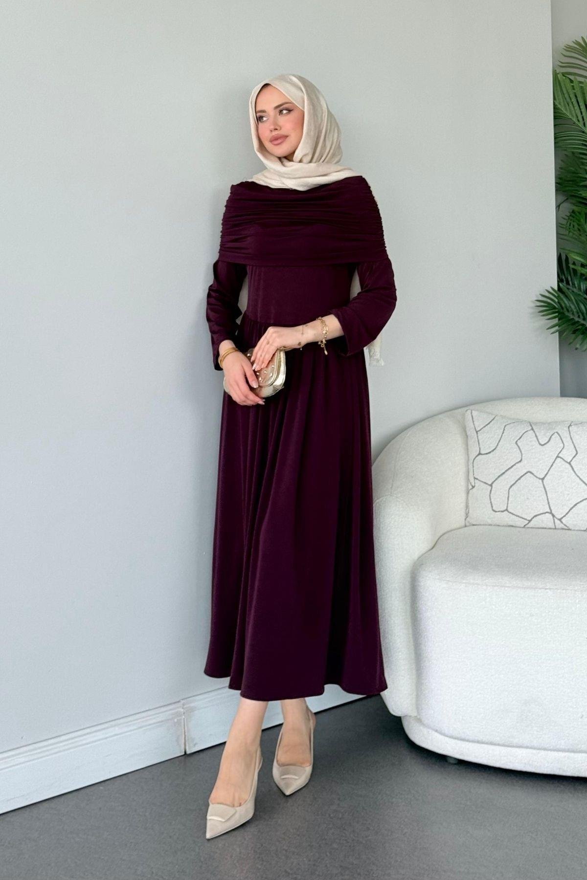 Sinem Sandy Elbise Mürdüm, Fiyatları Sinem Sandy Elbise Mürdüm- Haza Moda