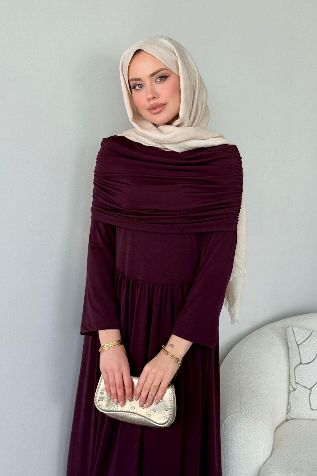 Sinem Sandy Elbise Mürdüm, Fiyatları Sinem Sandy Elbise Mürdüm- Haza Moda