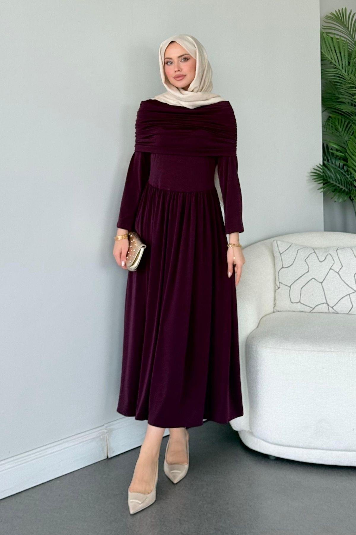 Sinem Sandy Elbise Mürdüm, Fiyatları Sinem Sandy Elbise Mürdüm- Haza Moda