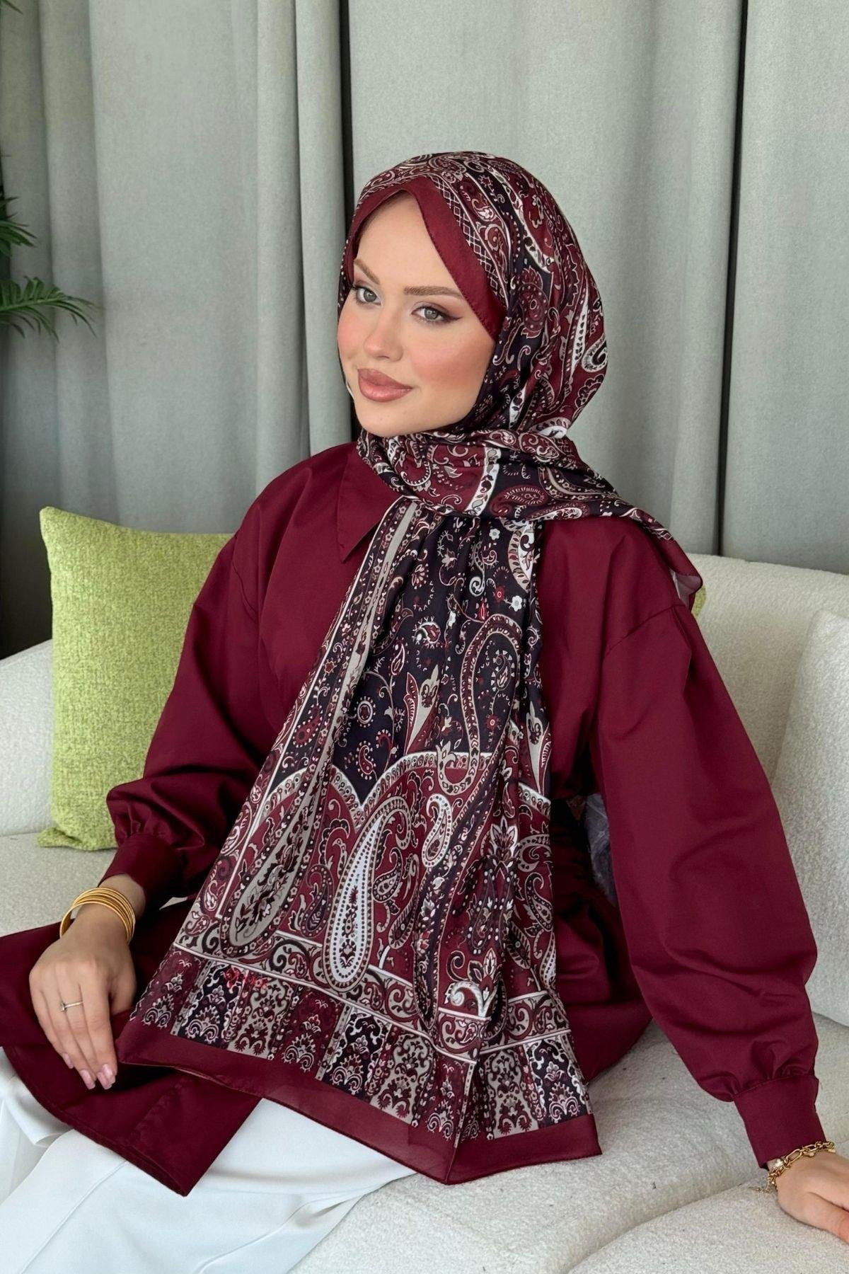 Sinyor Etnik Desen Şal Bordo, Fiyatları Sinyor Etnik Desen Şal Bordo - Haza Moda 