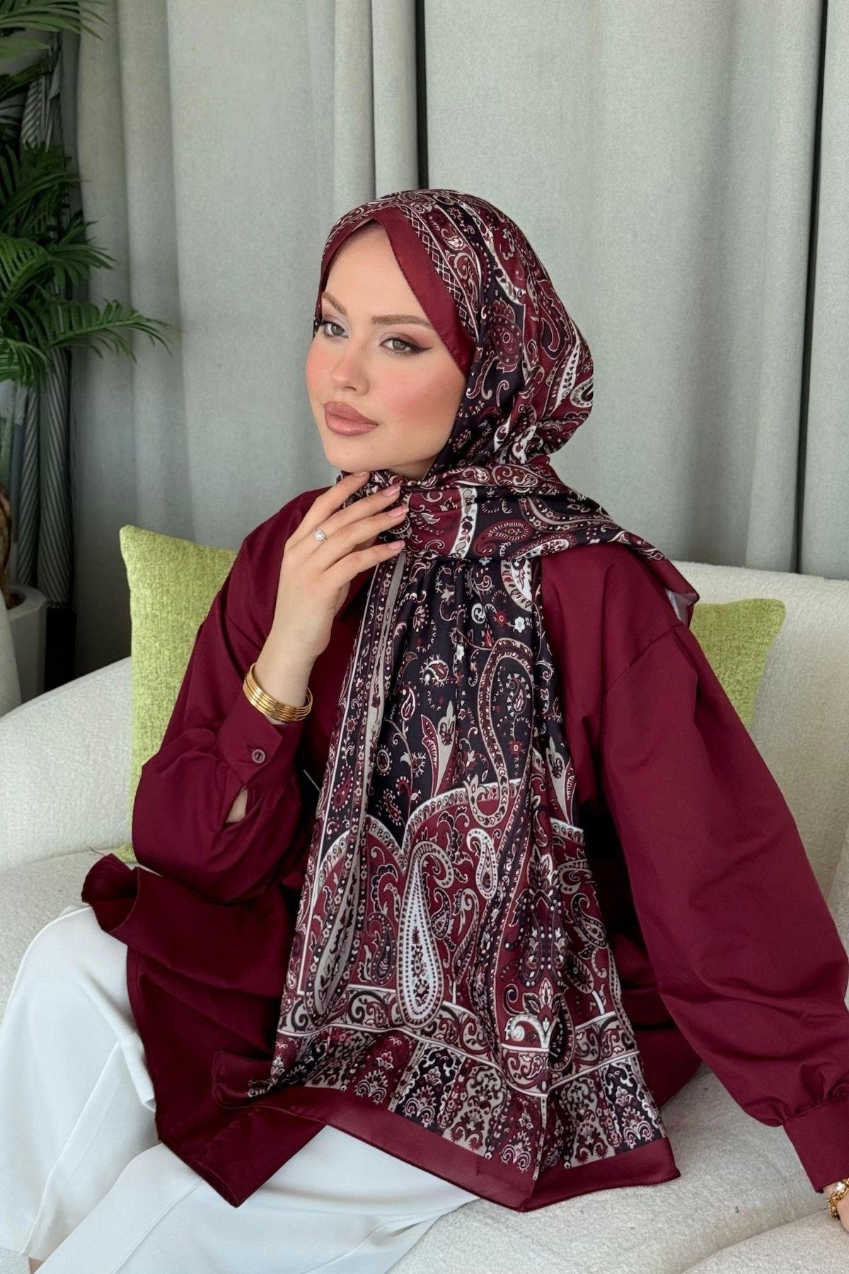 Sinyor Etnik Desen Şal Bordo, Fiyatları Sinyor Etnik Desen Şal Bordo - Haza Moda 