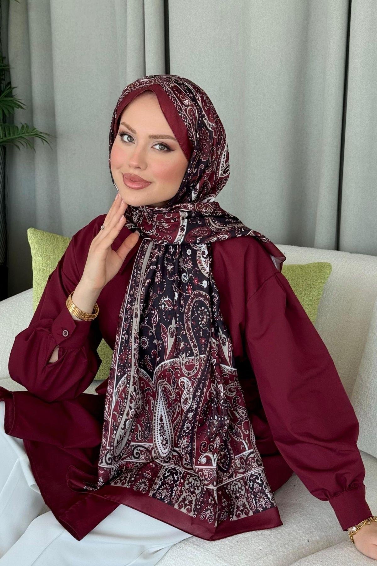 Sinyor Etnik Desen Şal Bordo, Fiyatları Sinyor Etnik Desen Şal Bordo - Haza Moda 