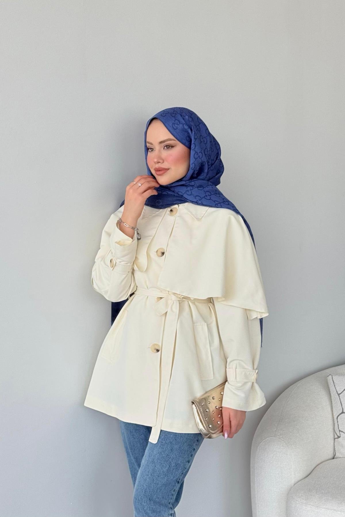 Sisu Pelerin Detaylı Ceket Bej, Fiyatları Haza Moda | Tesettür Giyim | Sisu Pelerin Detaylı Ceket Bej