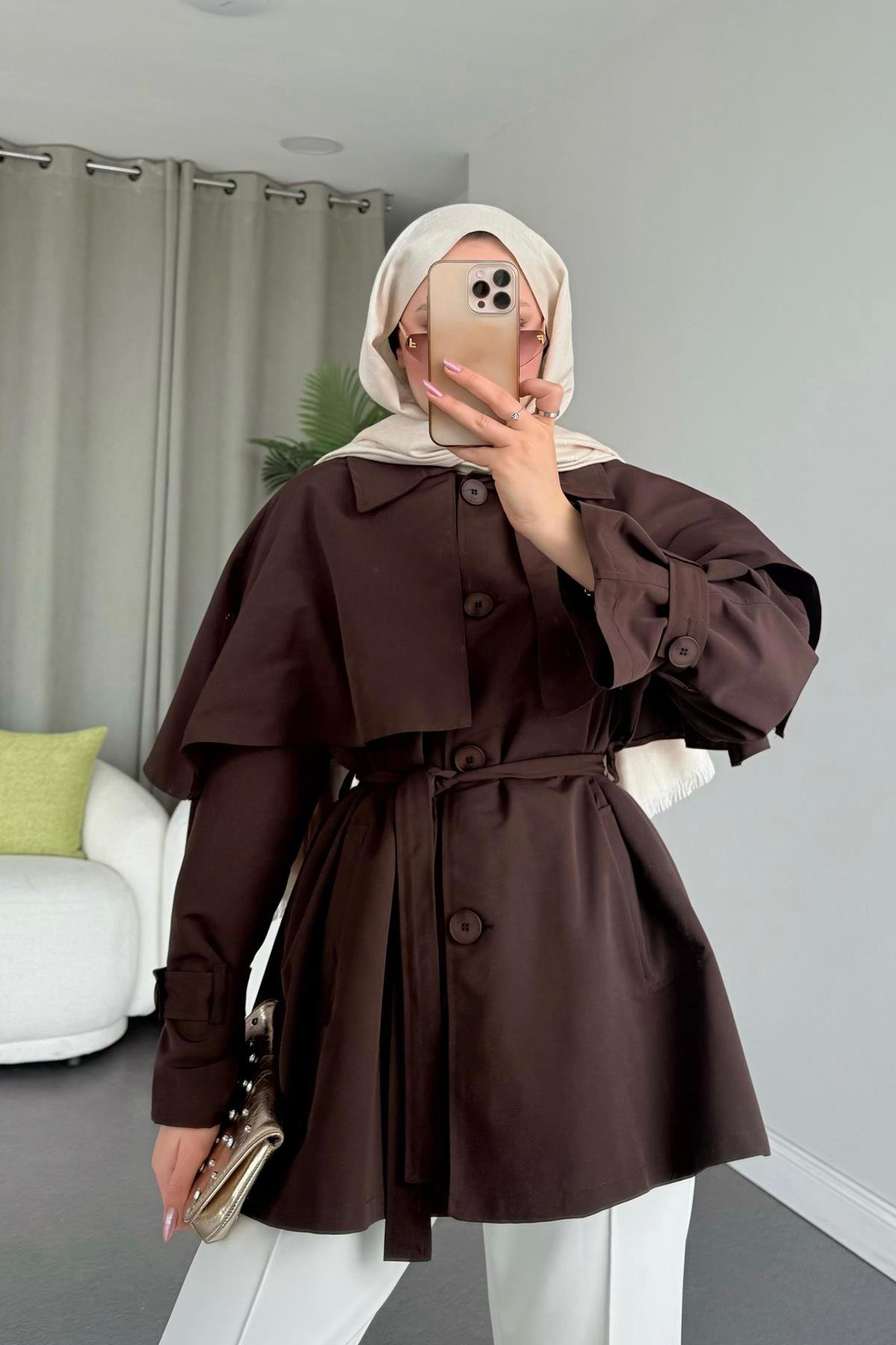 Sisu Pelerin Detaylı Ceket Kahve, Fiyatları Haza Moda | Tesettür Giyim | Sisu Pelerin Detaylı Ceket Kahve