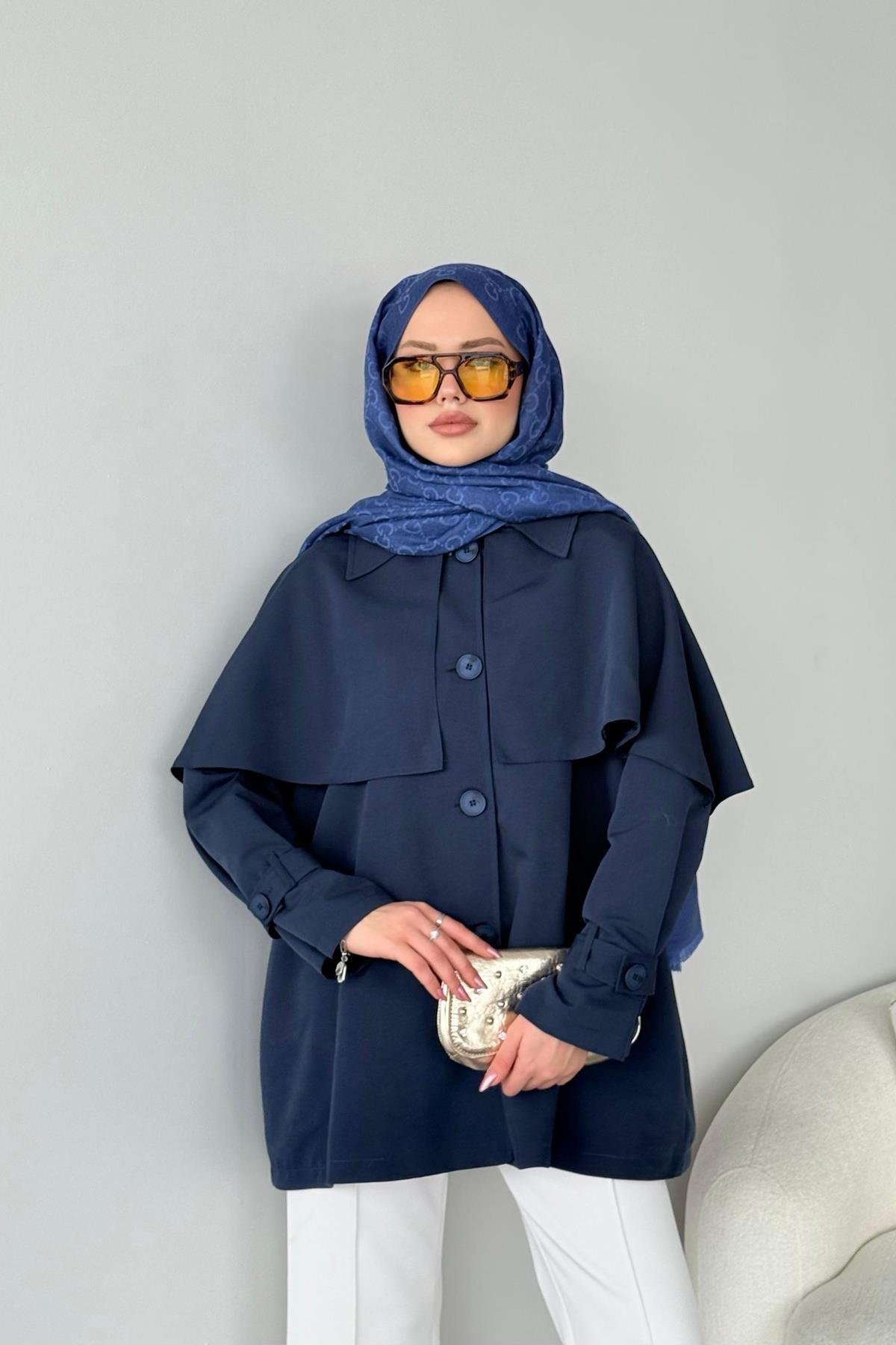 Sisu Pelerin Detaylı Ceket Lacivert, Fiyatları Haza Moda | Tesettür Giyim | Sisu Pelerin Detaylı Ceket Lacivert