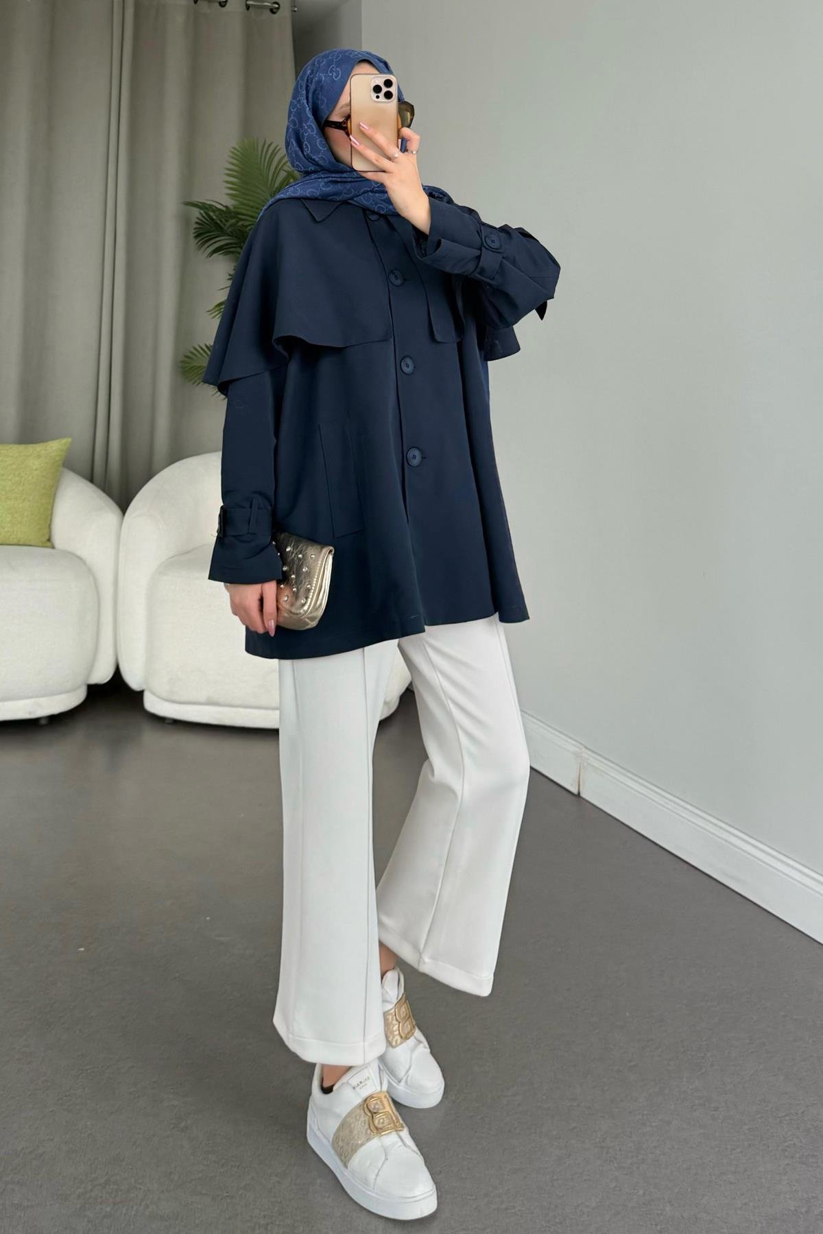 Sisu Pelerin Detaylı Ceket Lacivert, Fiyatları Haza Moda | Tesettür Giyim | Sisu Pelerin Detaylı Ceket Lacivert