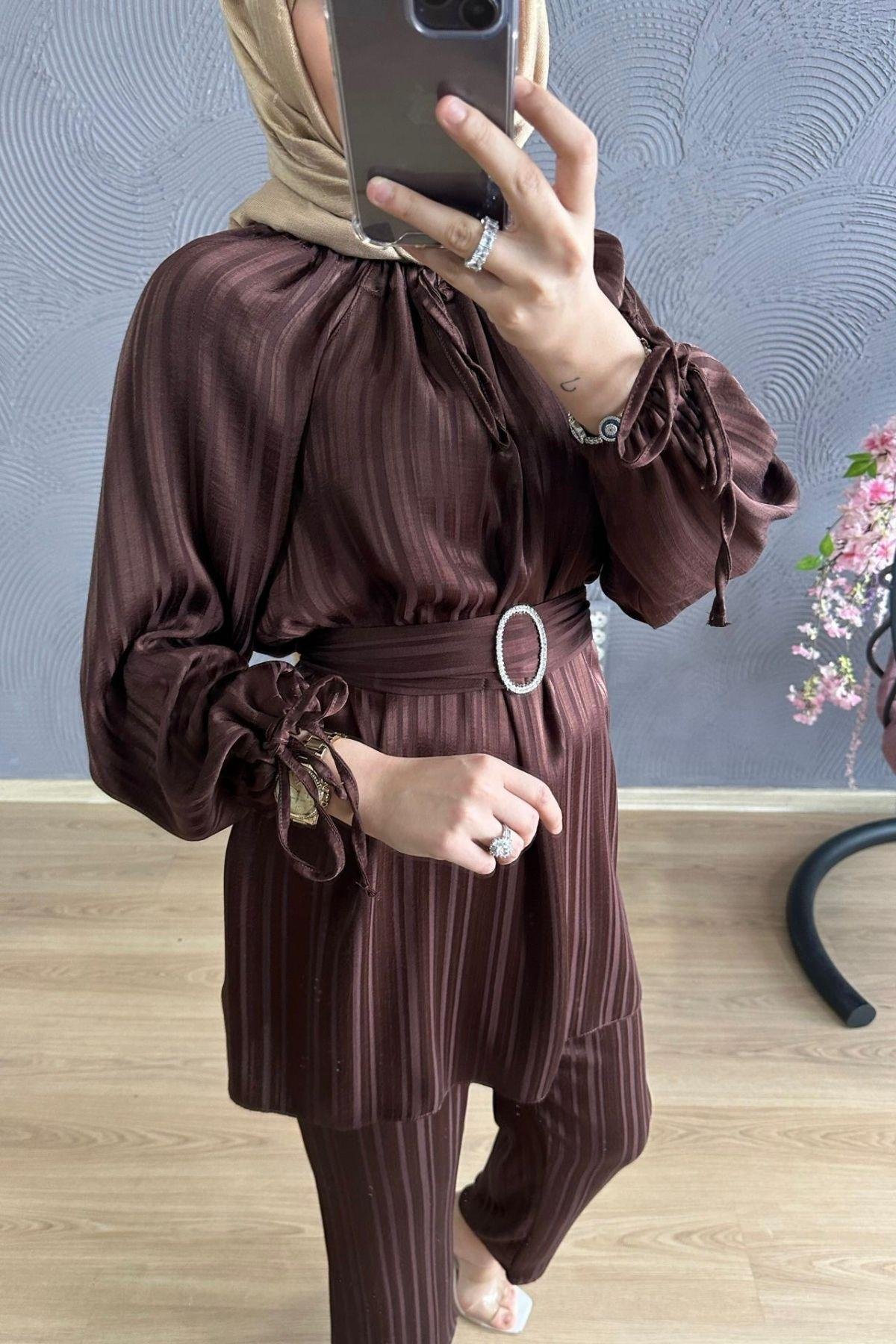 Sofia Büzgü Takım KAHVE, Fiyatları Milena Takım KAHVE – Haza Moda | Tesettür Giyim