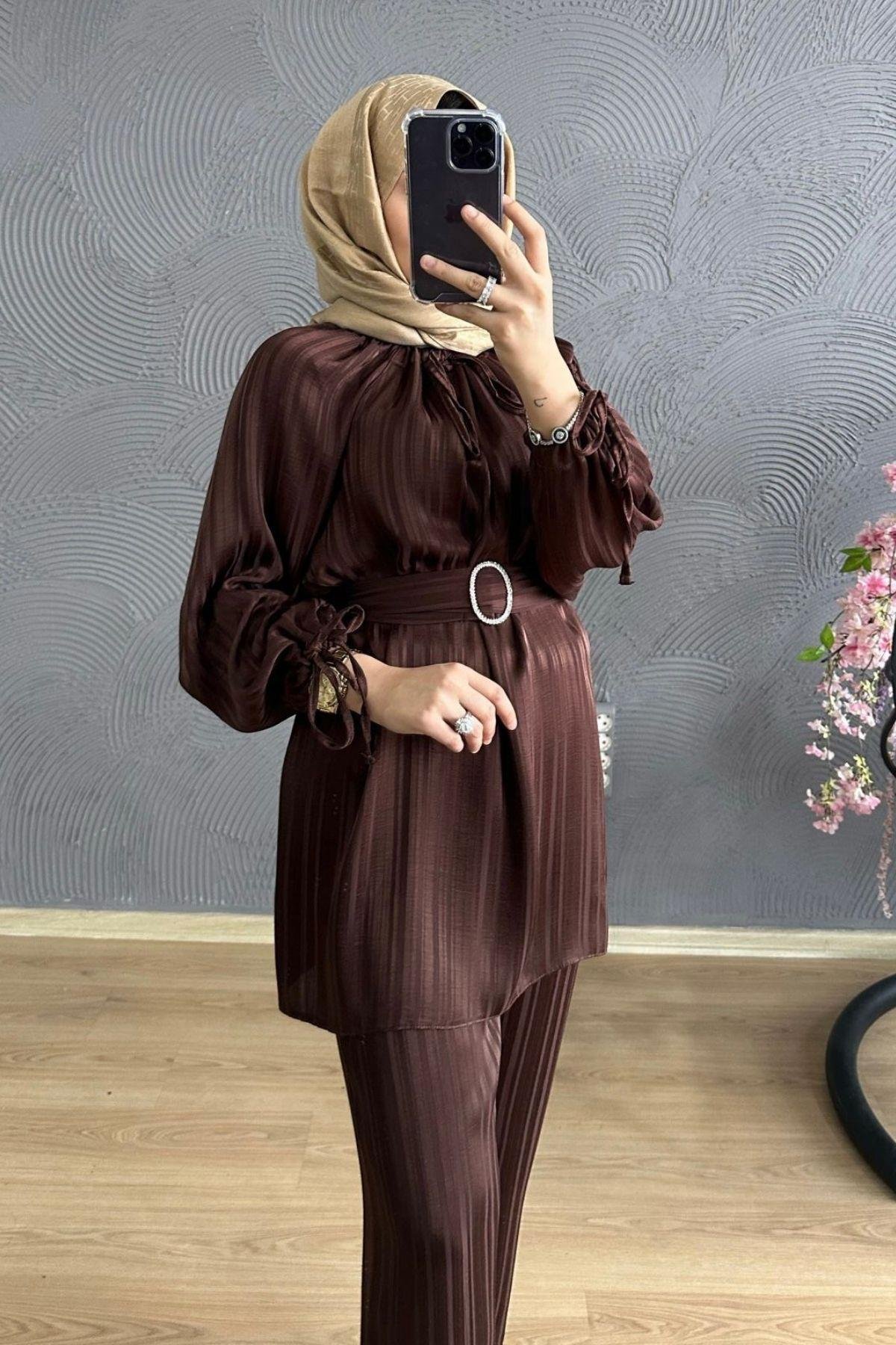 Sofia Büzgü Takım KAHVE, Fiyatları Milena Takım KAHVE – Haza Moda | Tesettür Giyim