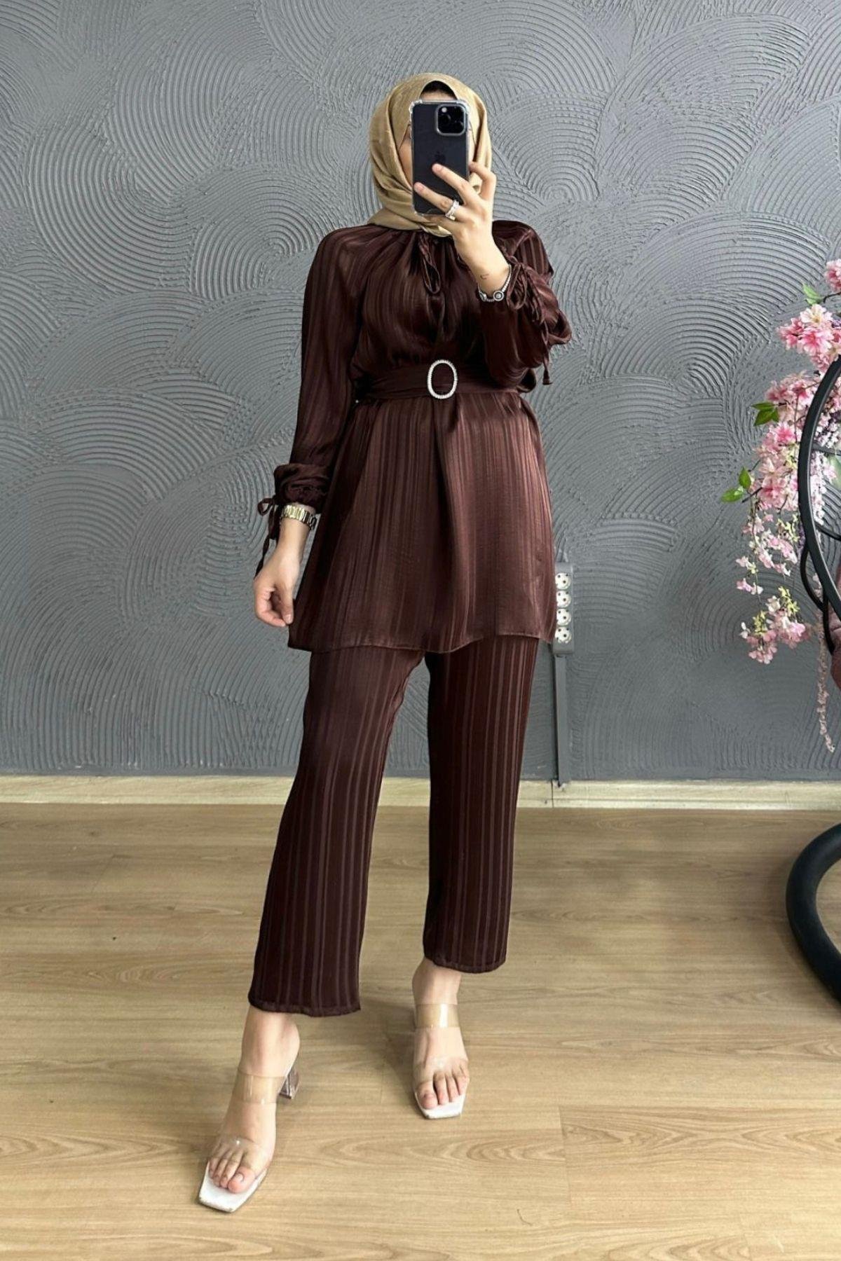 Sofia Büzgü Takım KAHVE, Fiyatları Milena Takım KAHVE – Haza Moda | Tesettür Giyim